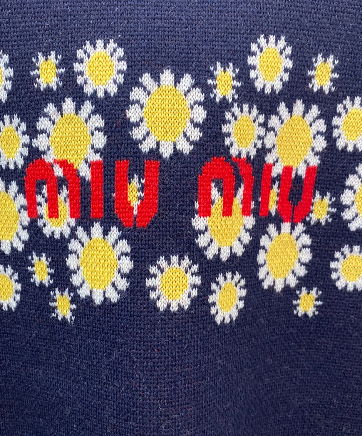 中古・古着通販】MIU MIU (ミュウミュウ) フラワー半袖ニット ネイビー