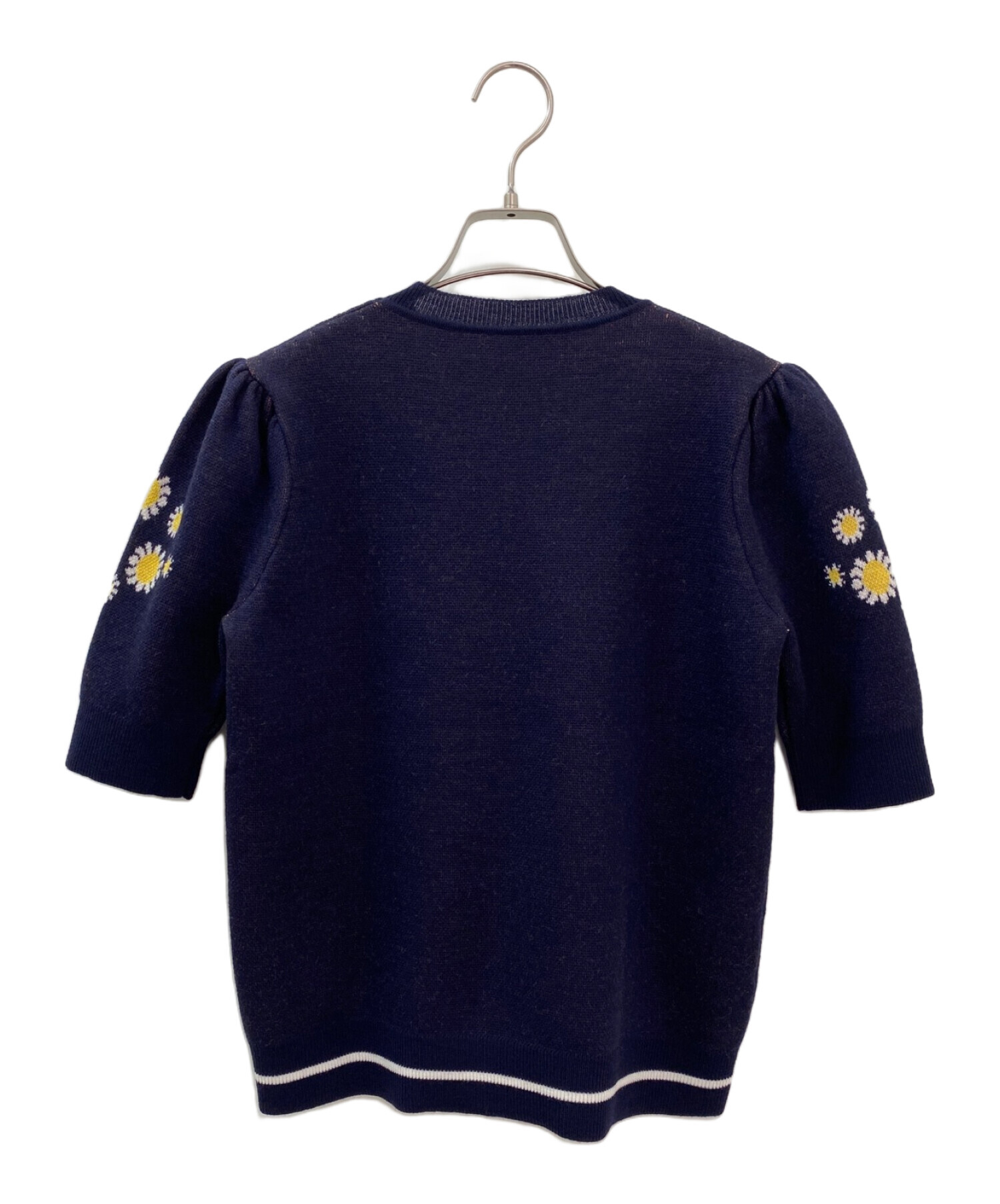 中古・古着通販】MIU MIU (ミュウミュウ) フラワー半袖ニット ネイビー