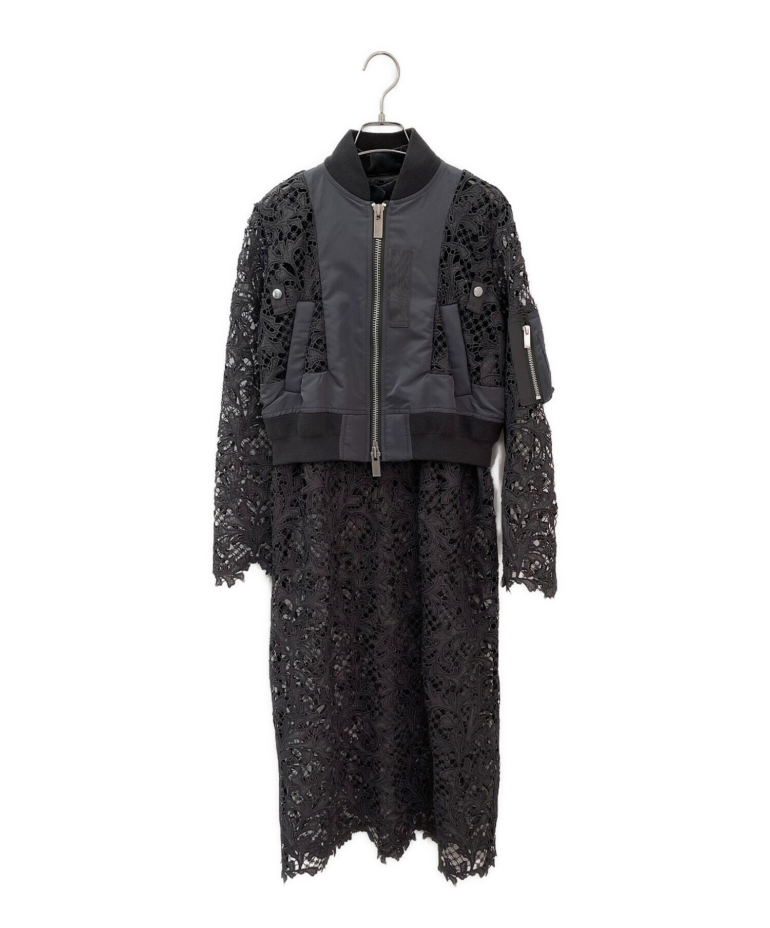 最終価格 サカイ Sacai ワンピース 人気 ma-1 黒 ドッキング 中古・古着通販】sacai (サカイ) MA-1ドッキングレースワンピース