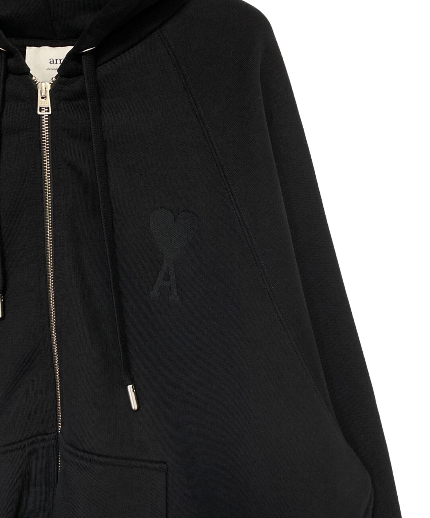 amiparis アミパリス　黒パーカー　XXXL AMI PARIS (アミパリス ) 裏起毛 胸ロゴ フルジップ パーカー