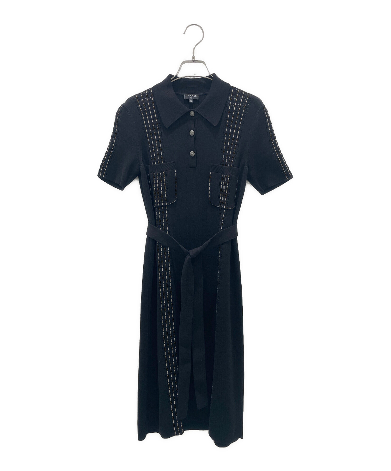 中古・古着通販】CHANEL (シャネル) サマーニットワンピース ブラック