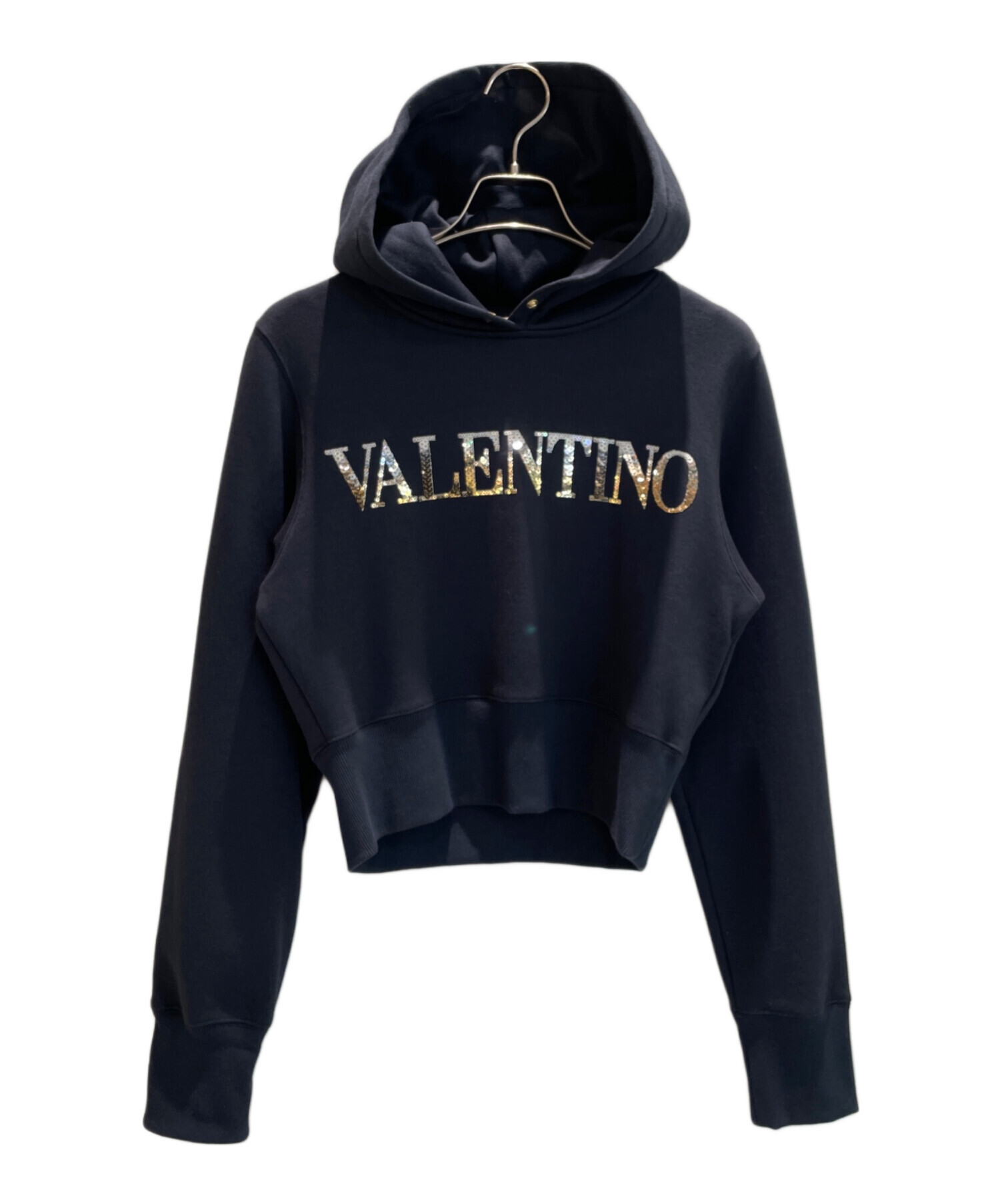 Valentino フード付きパーカー ネイビー 中古・古着通販】VALENTINO (ヴァレンティノ) スパンコールロゴ