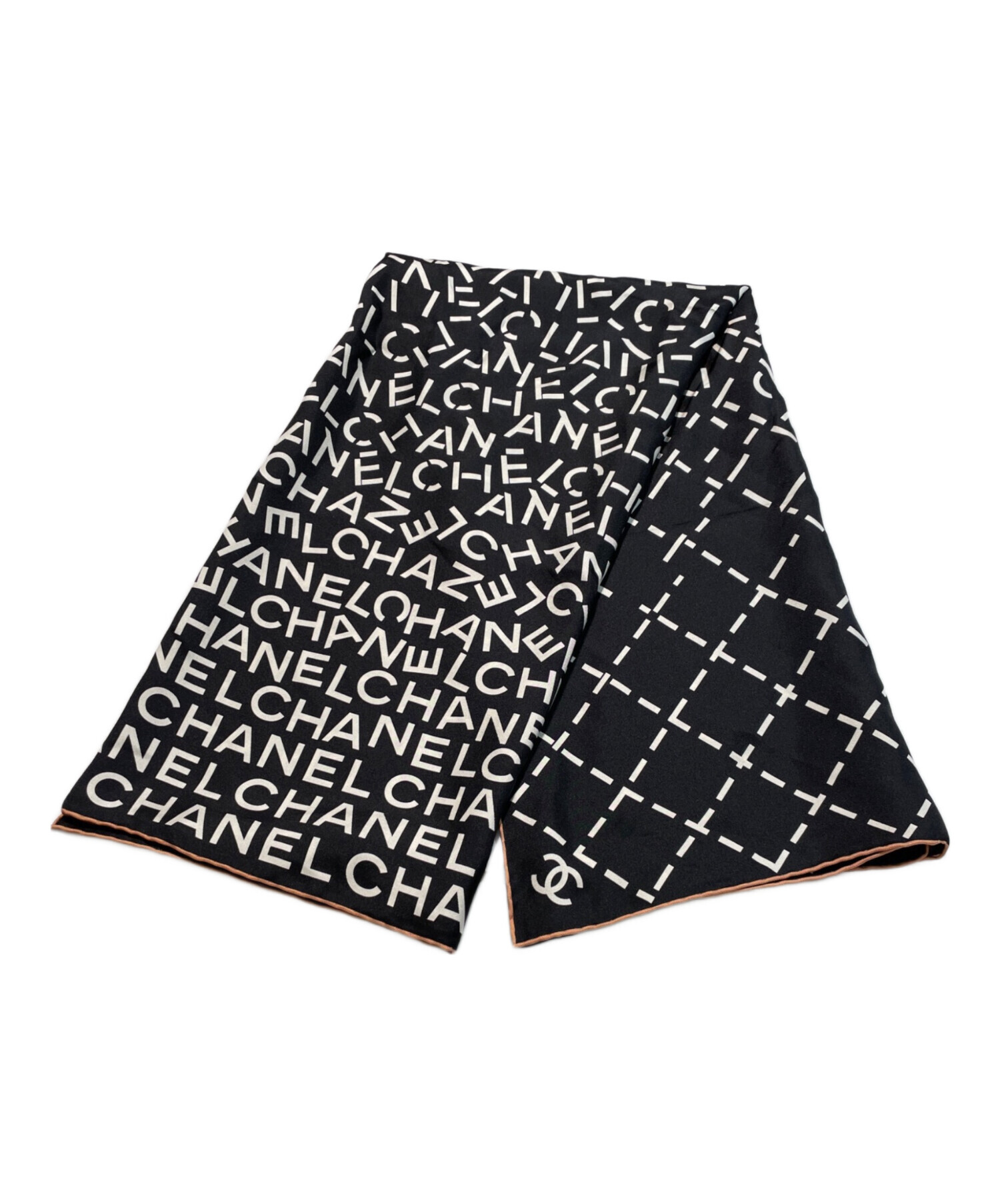 中古・古着通販】CHANEL (シャネル) シルク ロゴ スカーフ ブラック