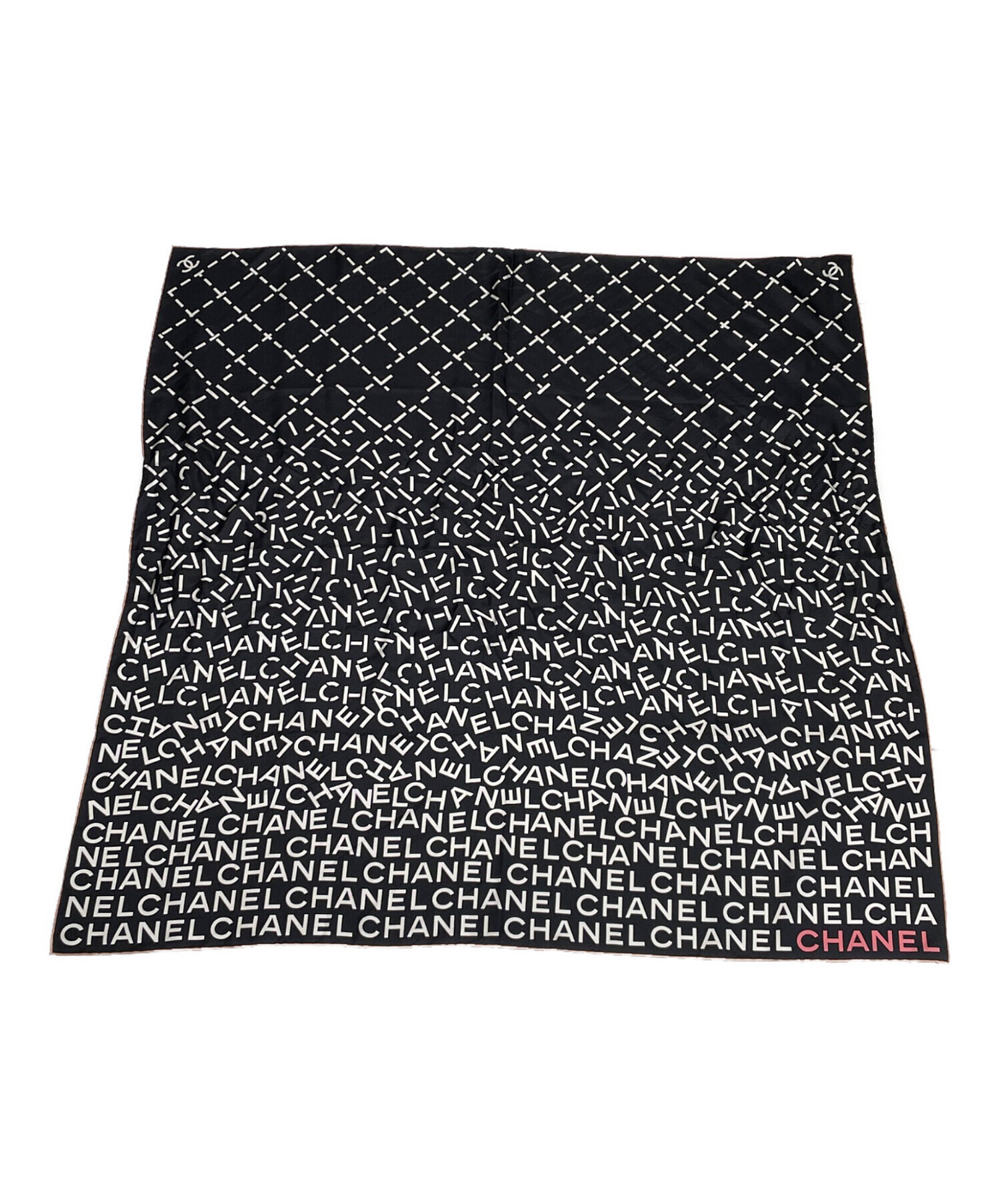 中古・古着通販】CHANEL (シャネル) シルク ロゴ スカーフ ブラック