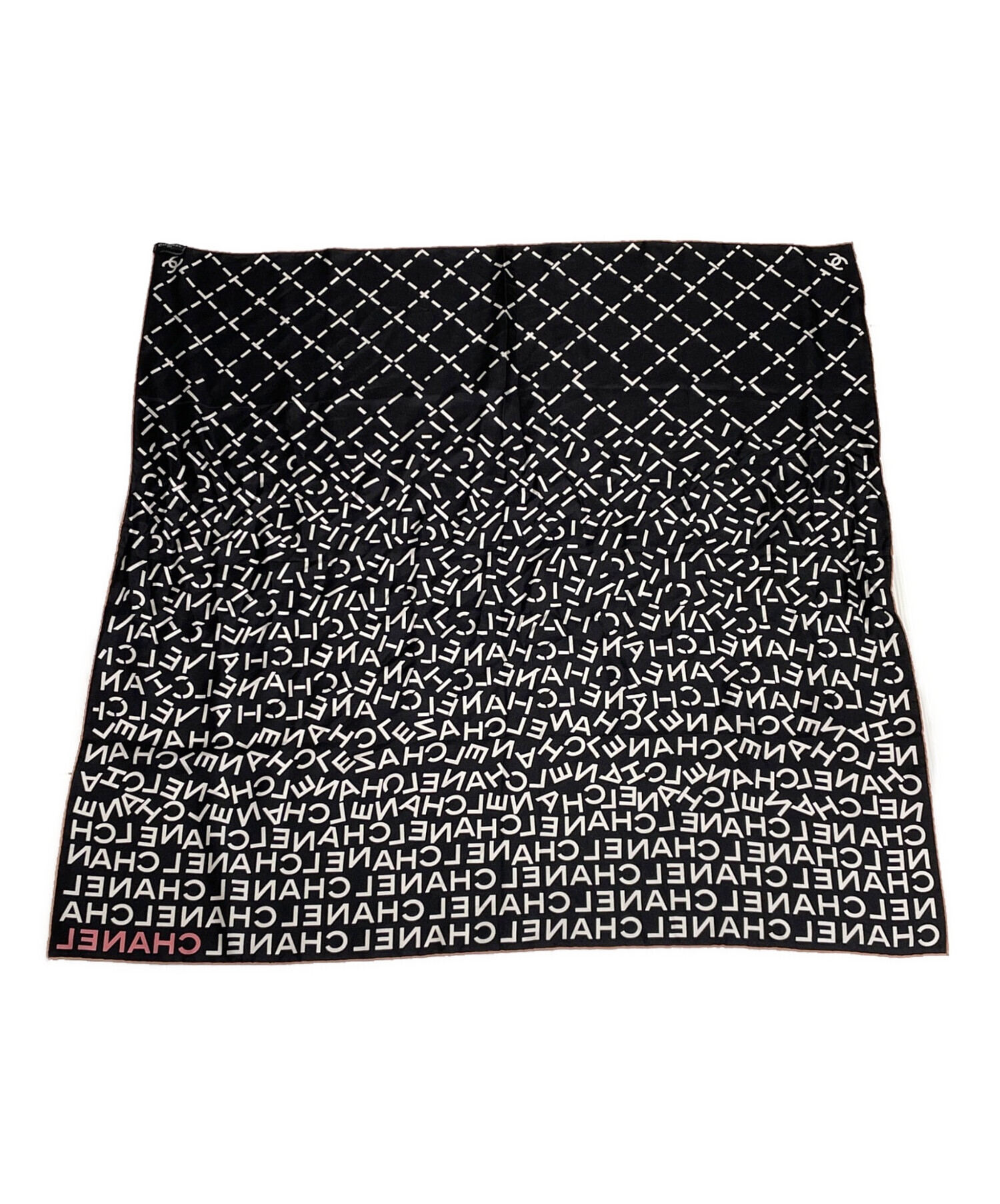 中古・古着通販】CHANEL (シャネル) シルク ロゴ スカーフ ブラック