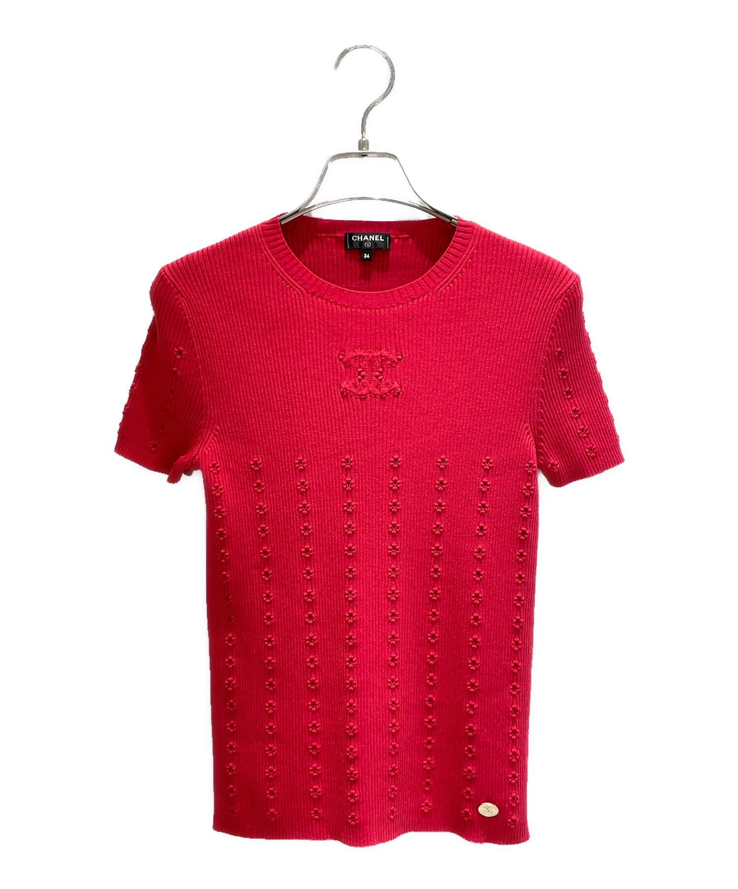 中古・古着通販】CHANEL (シャネル) ココマーク半袖ニット レッド