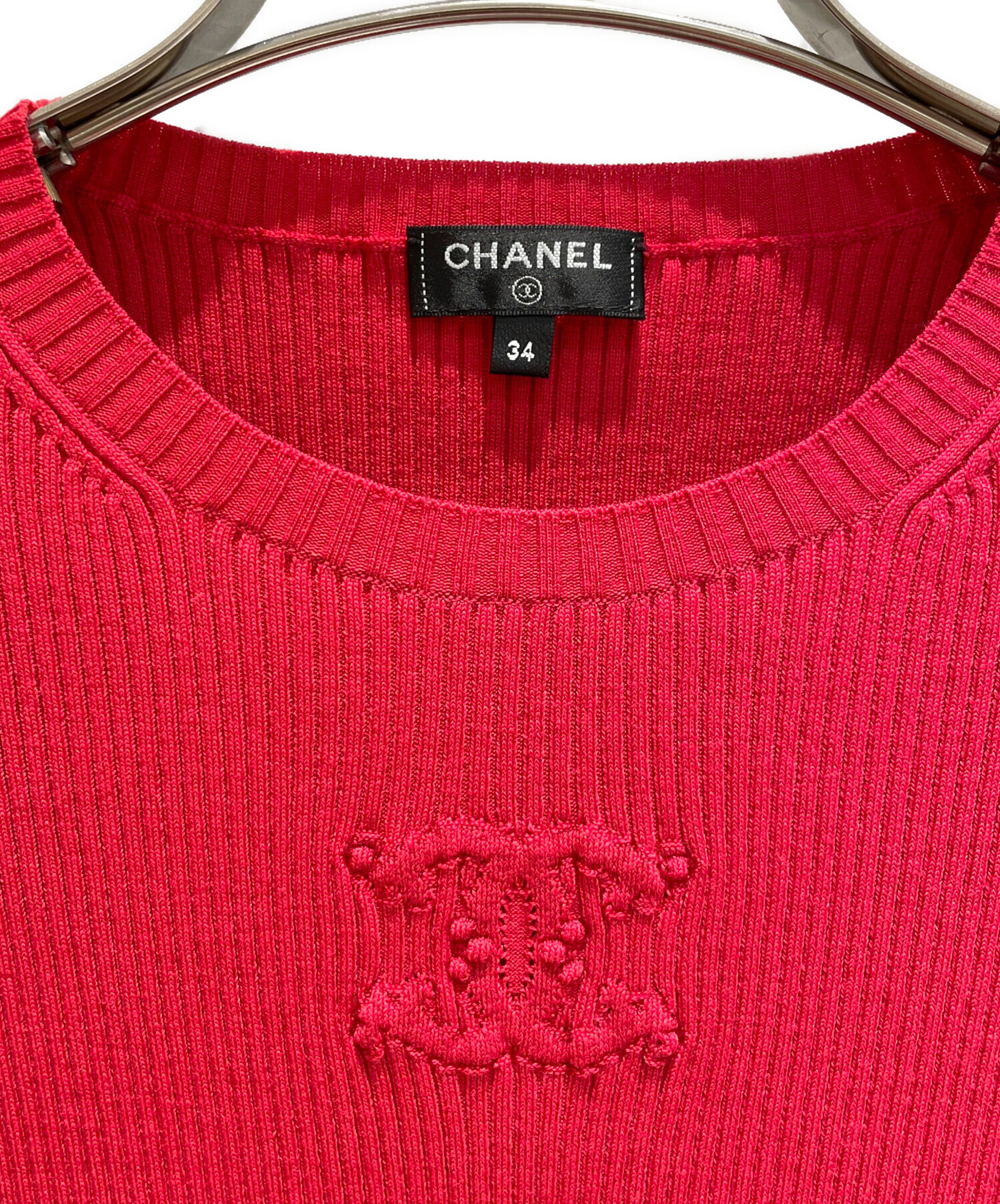 中古・古着通販】CHANEL (シャネル) ココマーク半袖ニット レッド