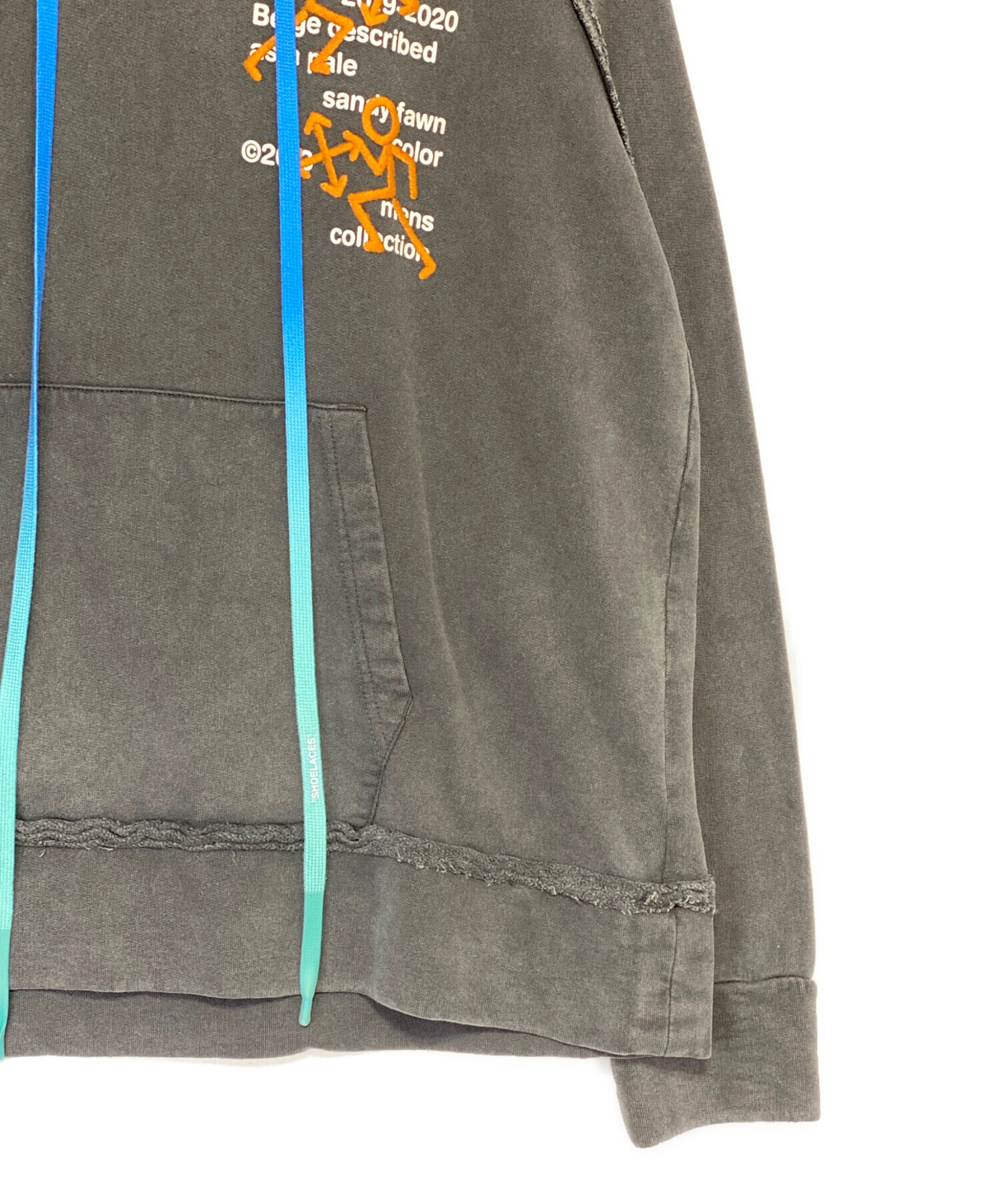 中古・古着通販】OFFWHITE (オフホワイト) ロゴ刺繍パーカー グレー 