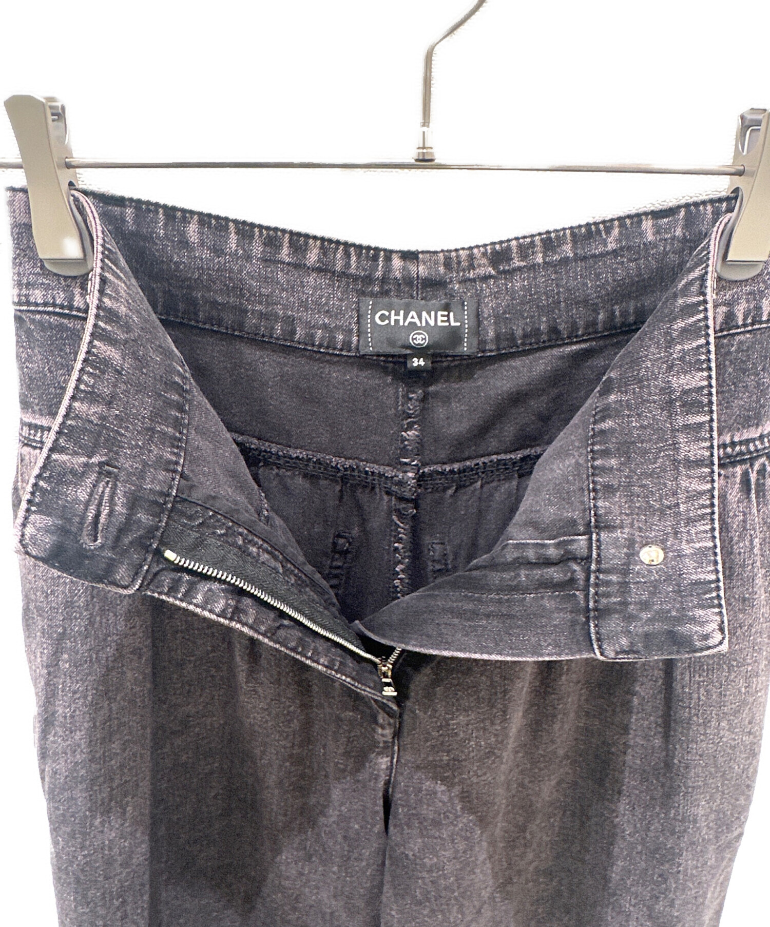 CHANEL ワイドジーンズ デニム ブラック 美品 CHANEL ブラックデニム