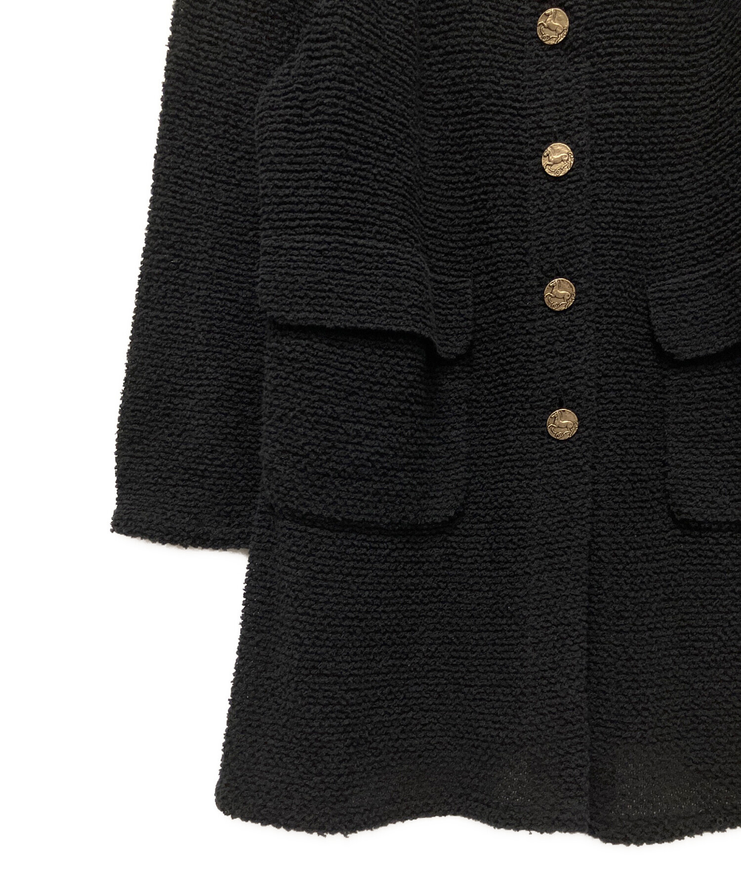 シャネル　装飾ボタン付き黒ニットカーディガン 2点セット 中古・古着通販】CHANEL (シャネル) ホースボタンニットカーディガン