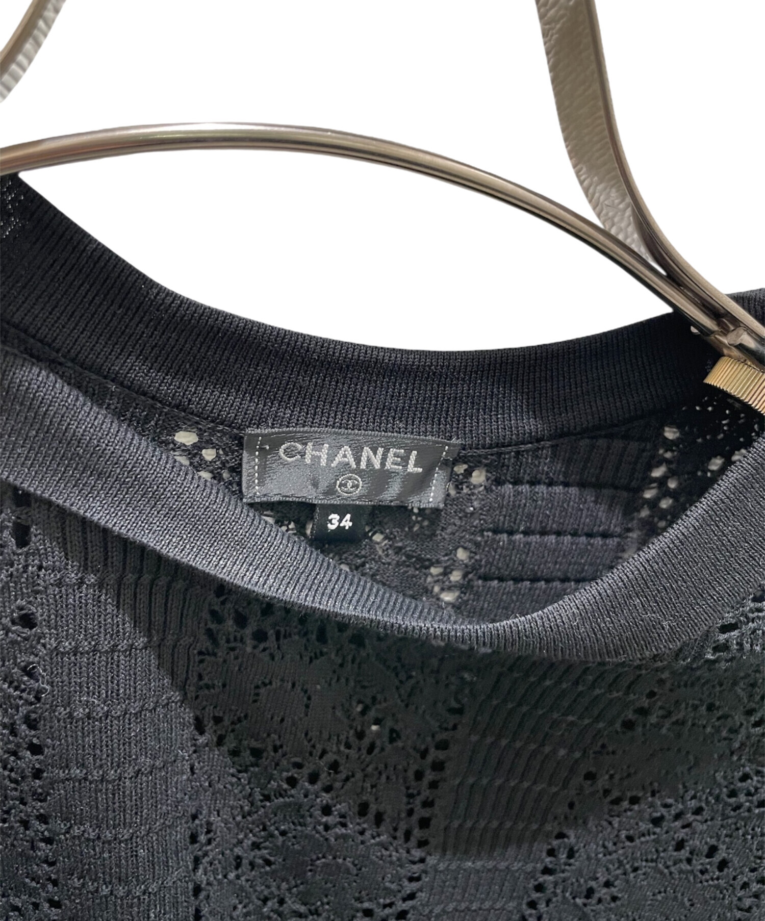 Chanelシャネルレース襟ブラックニットセーター 34 中古・古着通販】CHANEL (シャネル) 20SS ココボタンレースニット