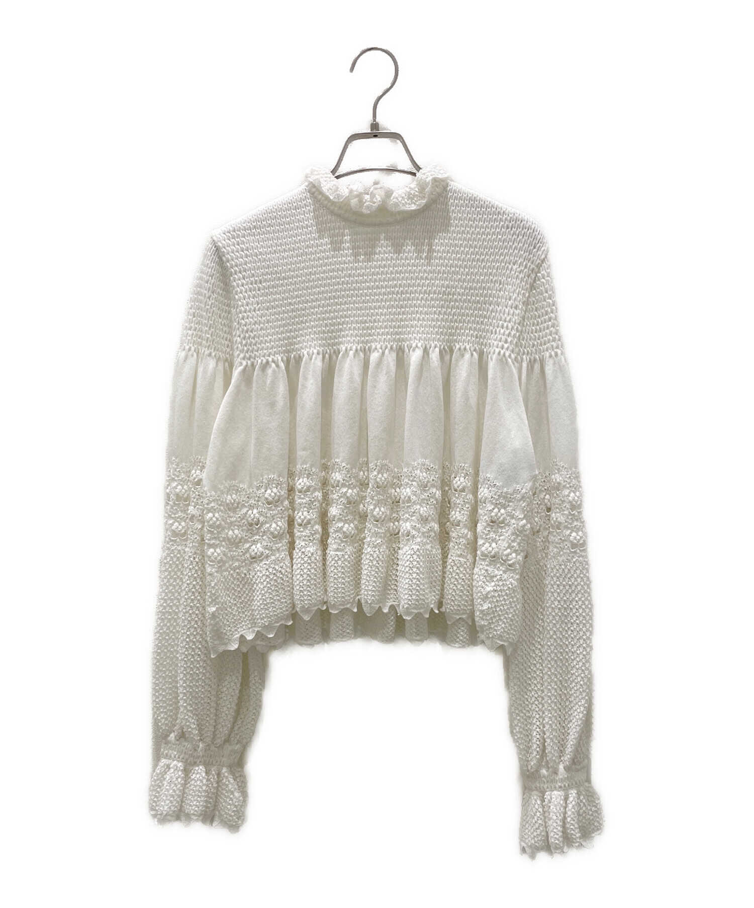 中古・古着通販】CHANEL (シャネル) フリルニット ホワイト サイズ:42 