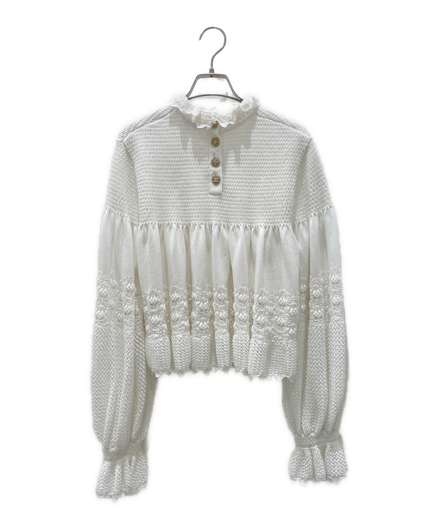 中古・古着通販】CHANEL (シャネル) フリルニット ホワイト サイズ:42 