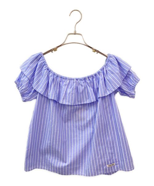 美品 ミュウミュウ ヴィンテージ デニム ブラウス 裾フリル ダークブルー 古着 美品 ミュウミュウ ヴィンテージ デニム ブラウス 裾フリル ダーク