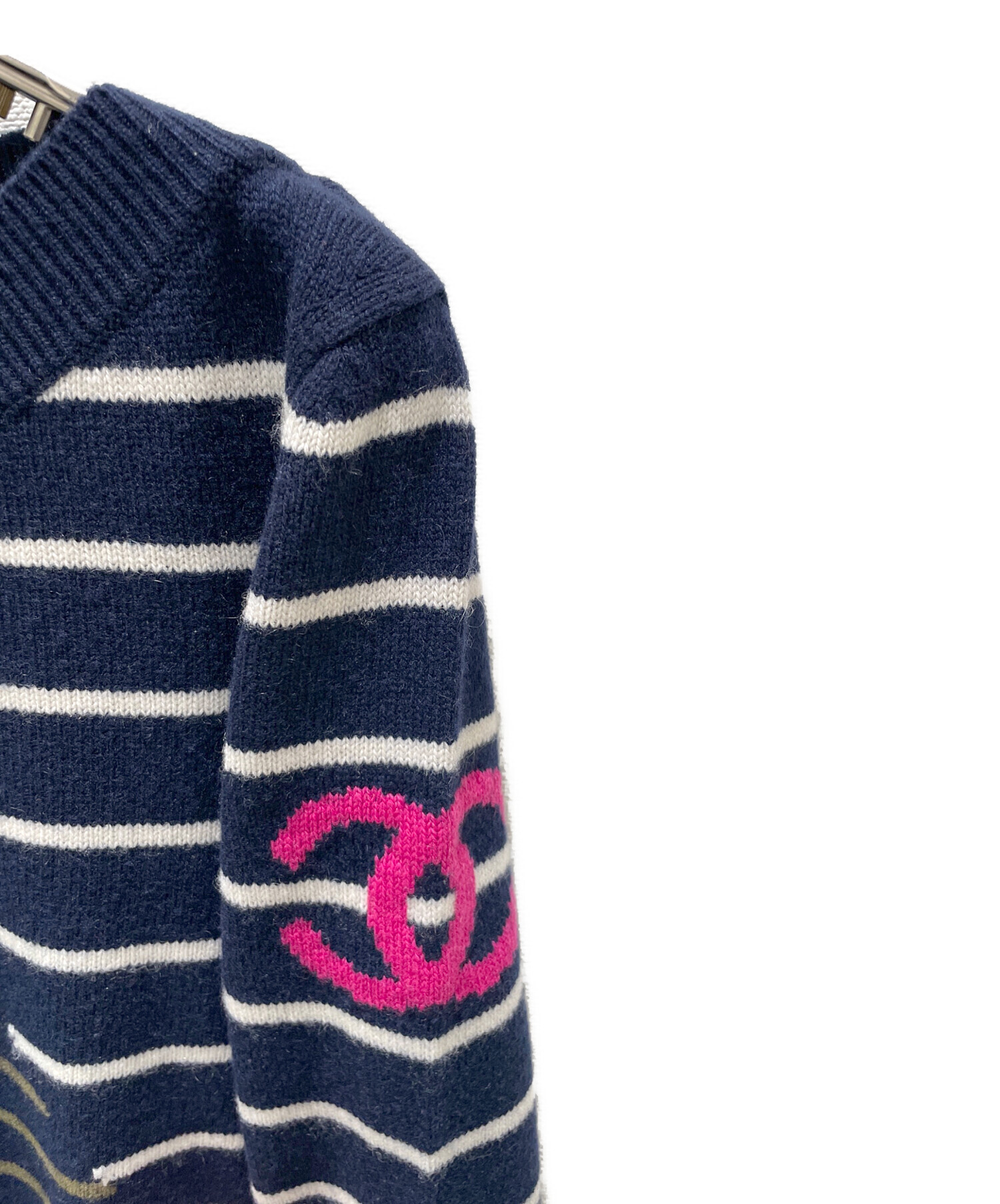 中古・古着通販】CHANEL (シャネル) カシミヤボーダーVネックニット 