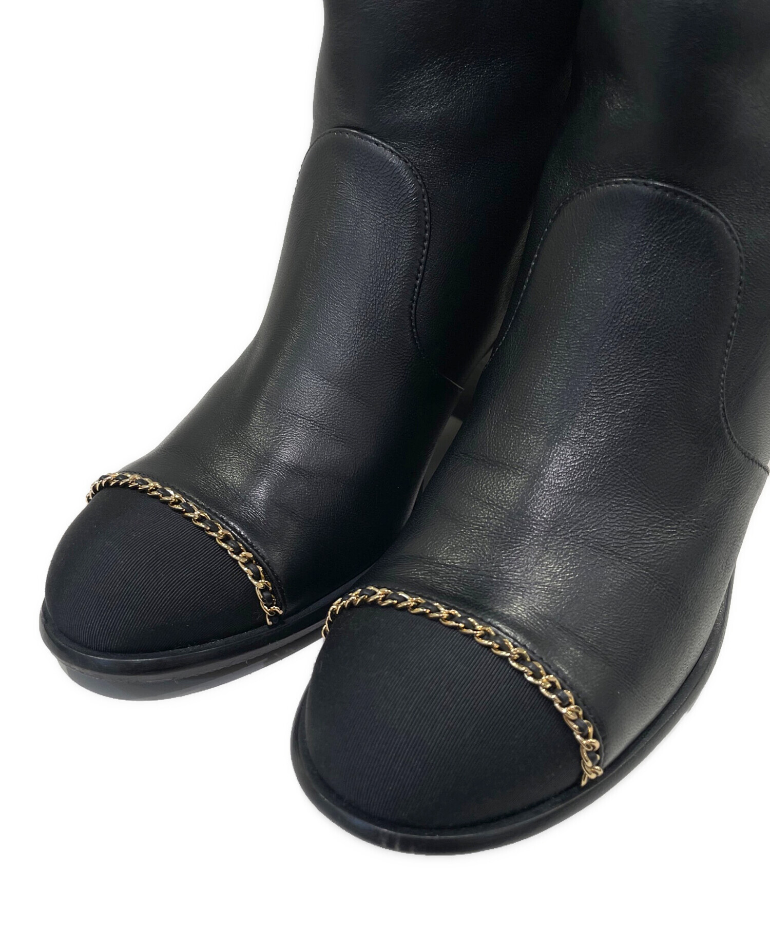 CHANEL レザー黒ロングブーツ 38サイズ