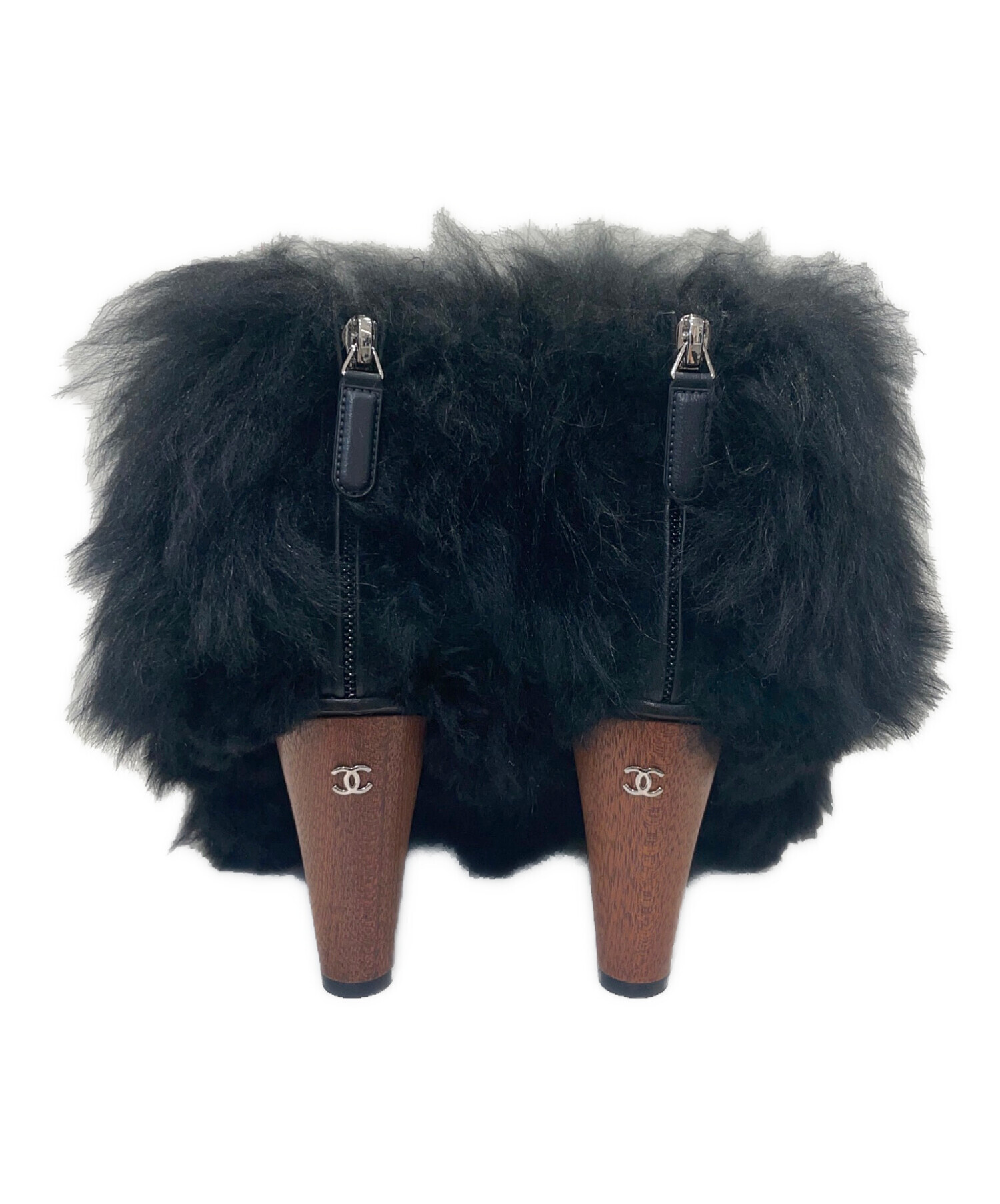 中古・古着通販】CHANEL (シャネル) ファーショートブーツ ブラック