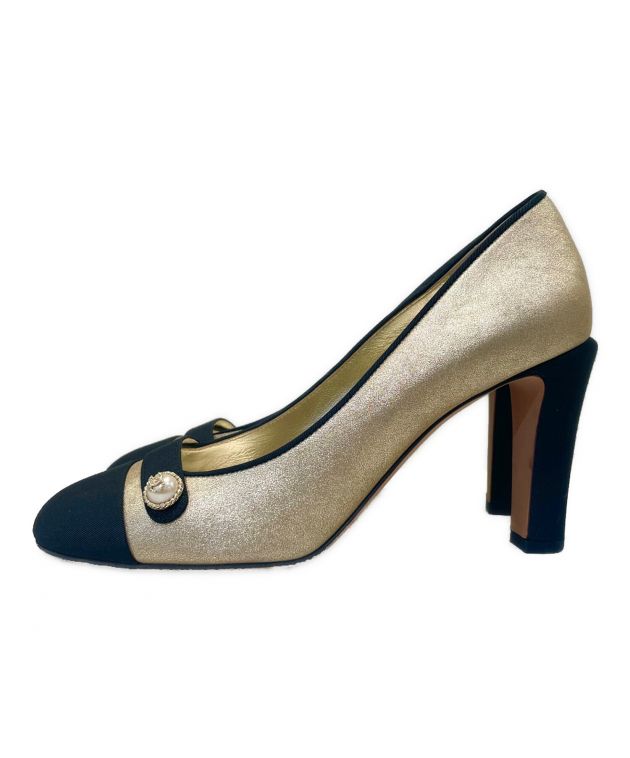 値下げ❣️CHANEL シャネル パール ヒール パンプス ロゴ ココマーク 中古・古着通販】CHANEL (シャネル) ラウンドトゥパンプス グログラン