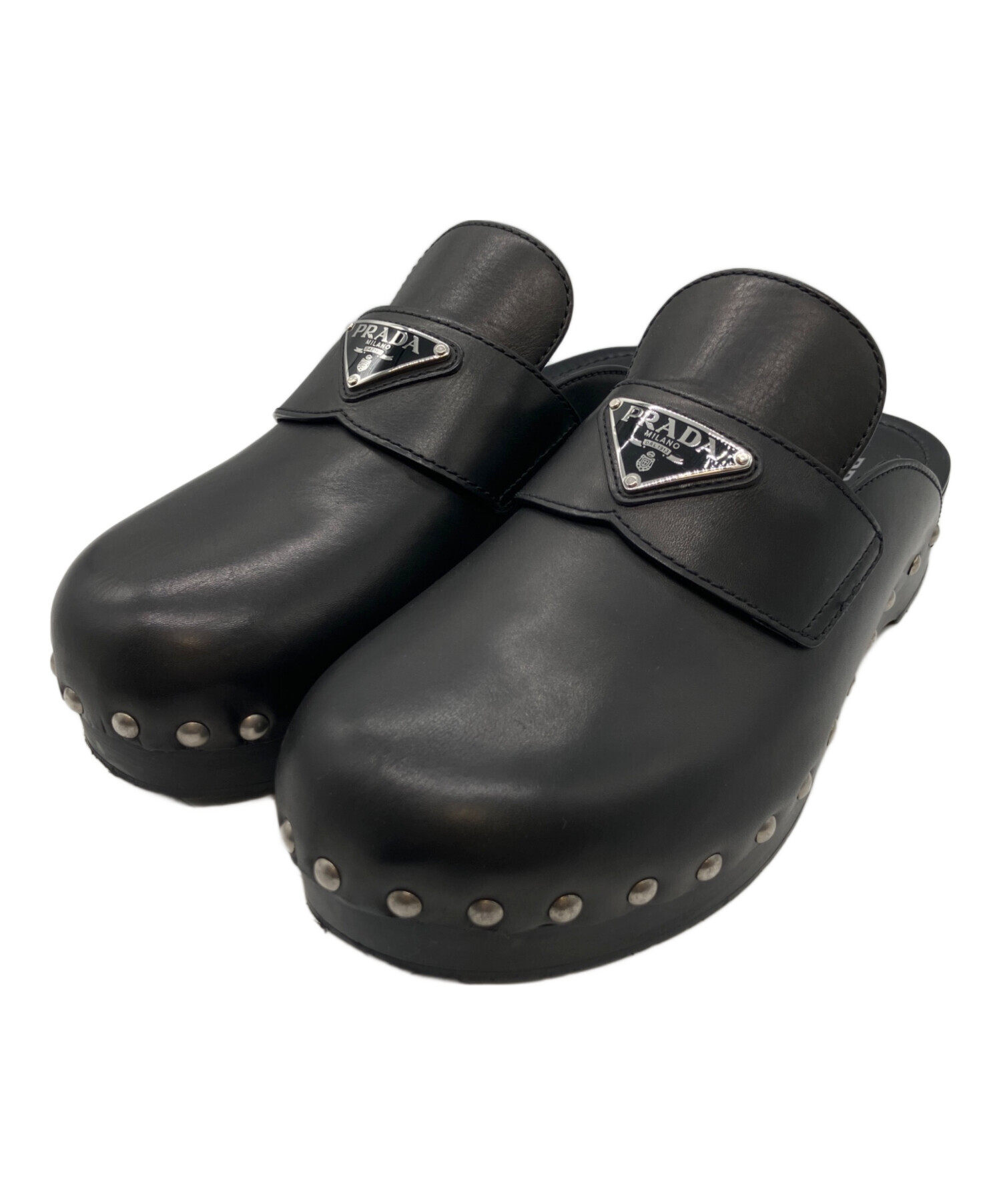 中古・古着通販】PRADA (プラダ) スタッズ レザークロッグサンダル