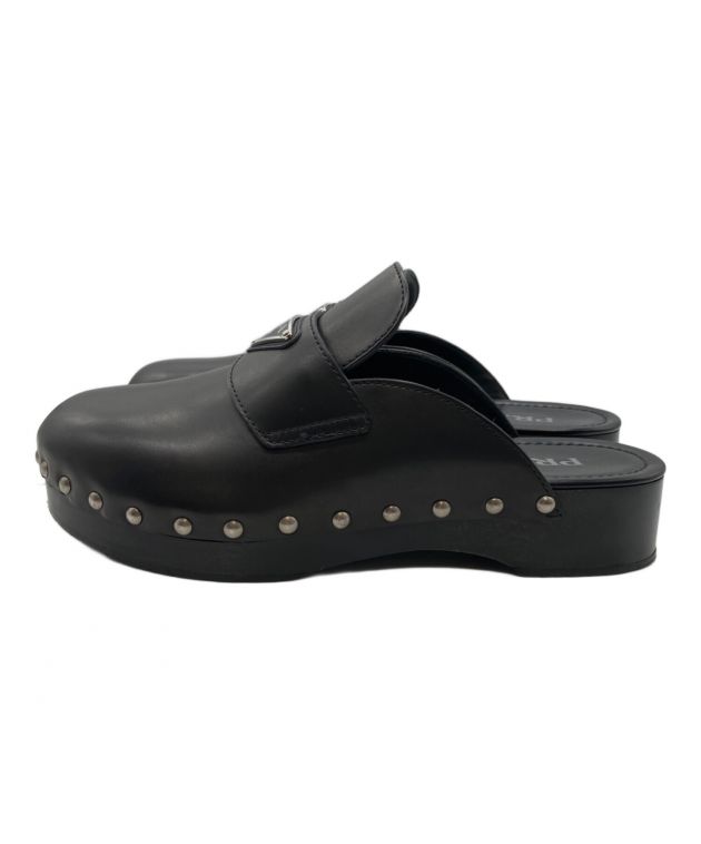 お*ぎ様 PRADA スタッズブラックサンダル　プラダ 中古・古着通販】PRADA (プラダ) スタッズ レザークロッグサンダル