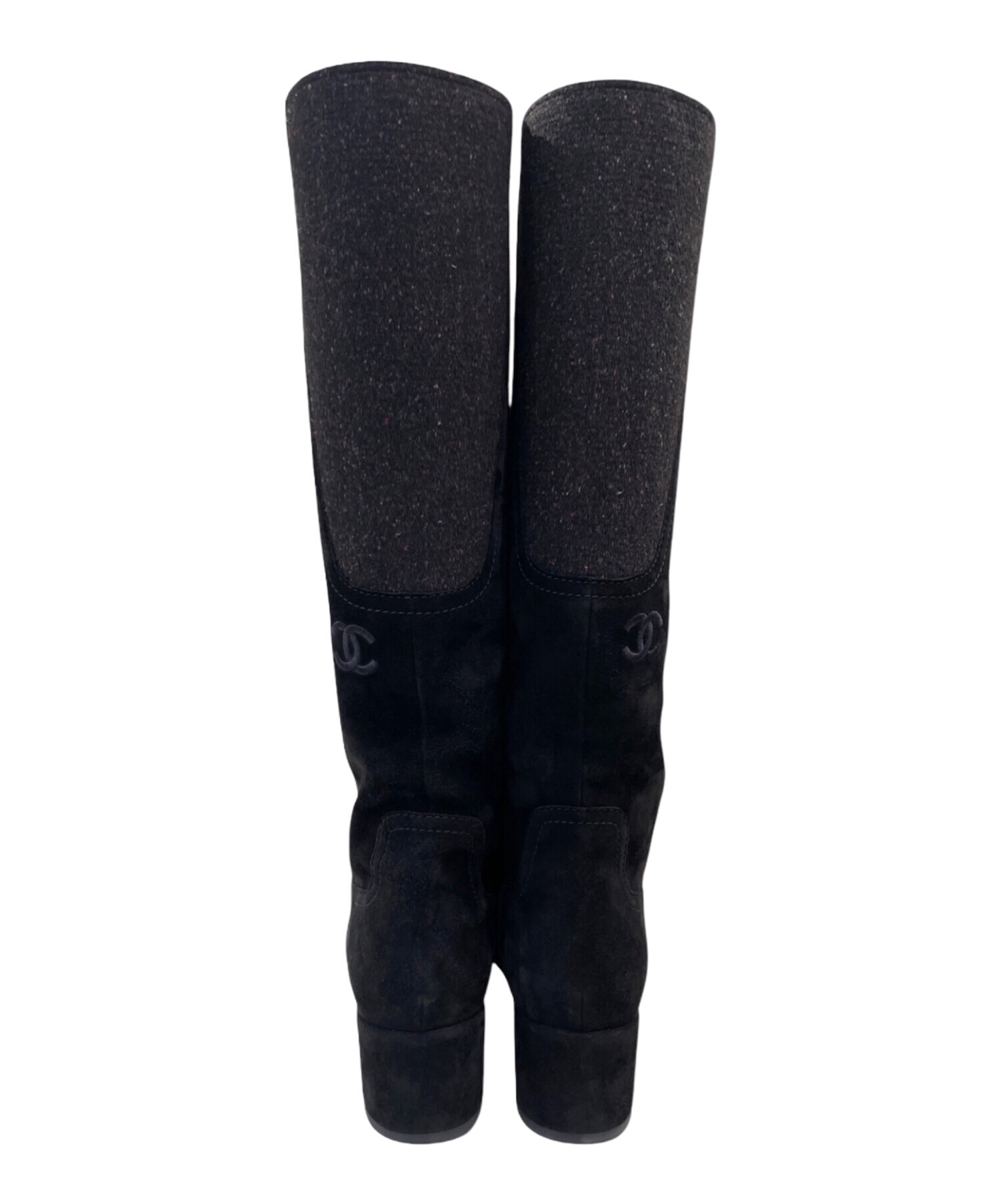 美品★ CHANEL・スエードレザー マトラッセココマーク ロングブーツ(35) CHANEL スエードブーツ黒39サイズ