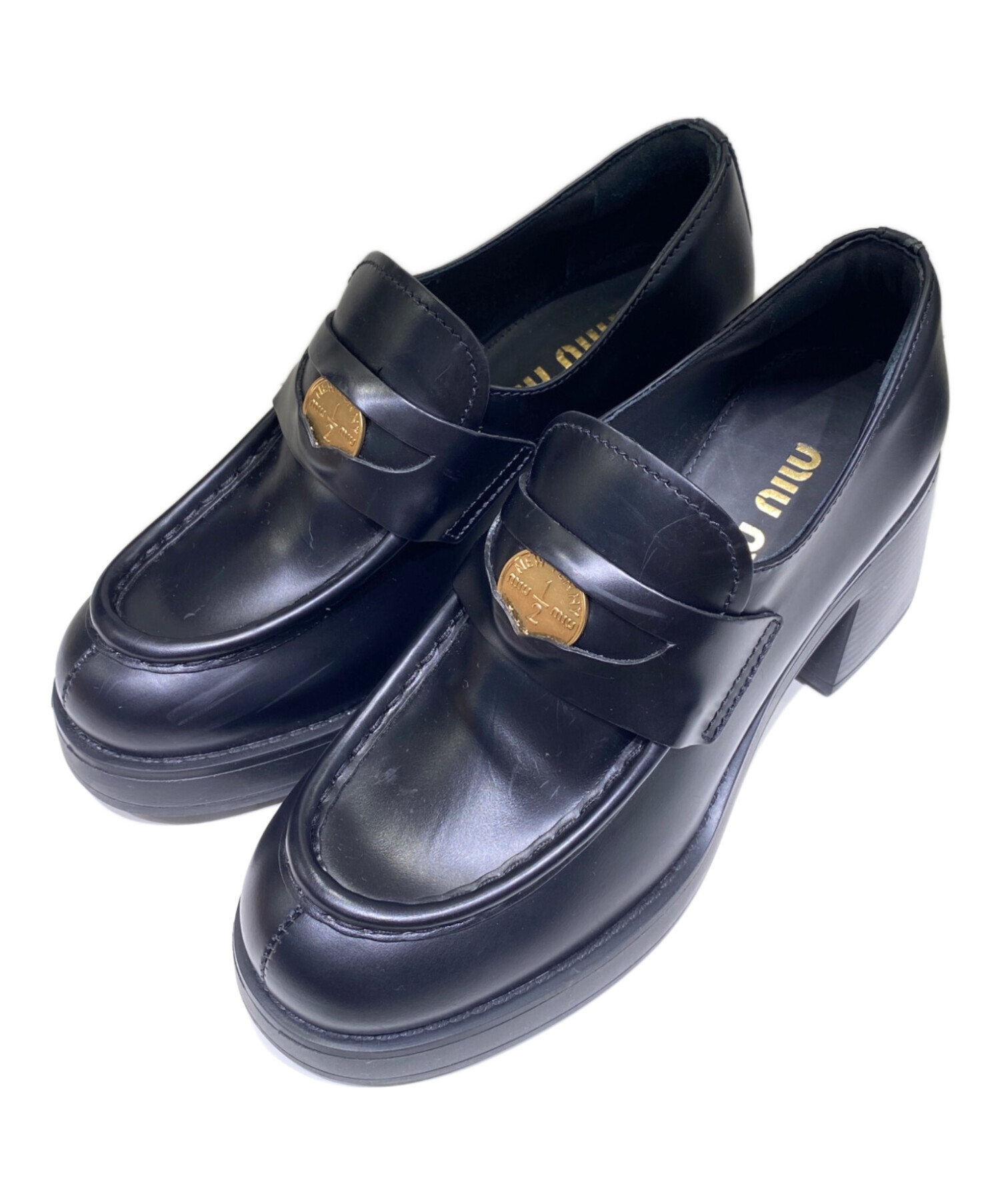 中古・古着通販】MIU MIU (ミュウミュウ) レザーローファー ブラック