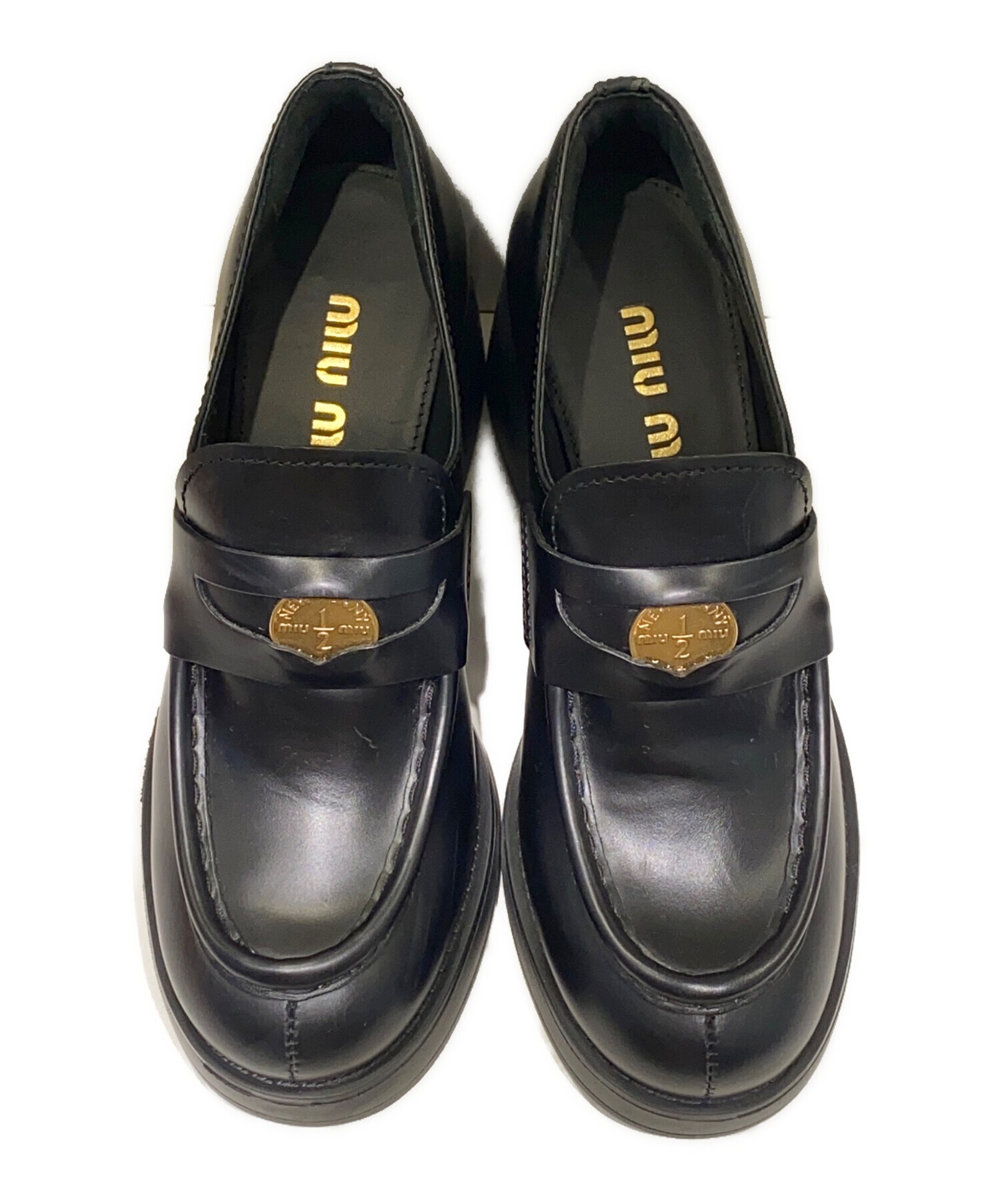 中古・古着通販】MIU MIU (ミュウミュウ) レザーローファー ブラック