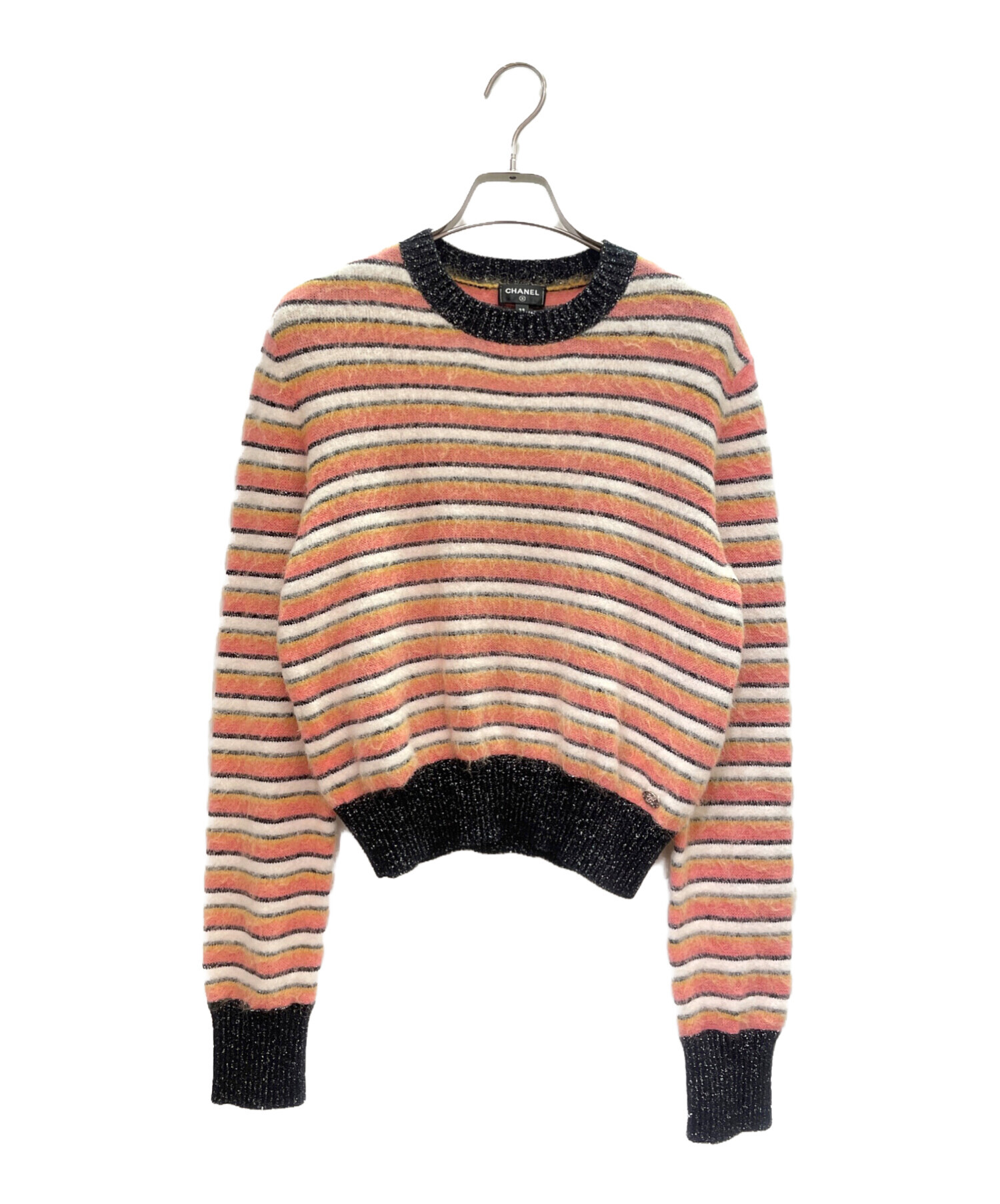 中古・古着通販】CHANEL (シャネル) アルパカボーダーニット ピンク 