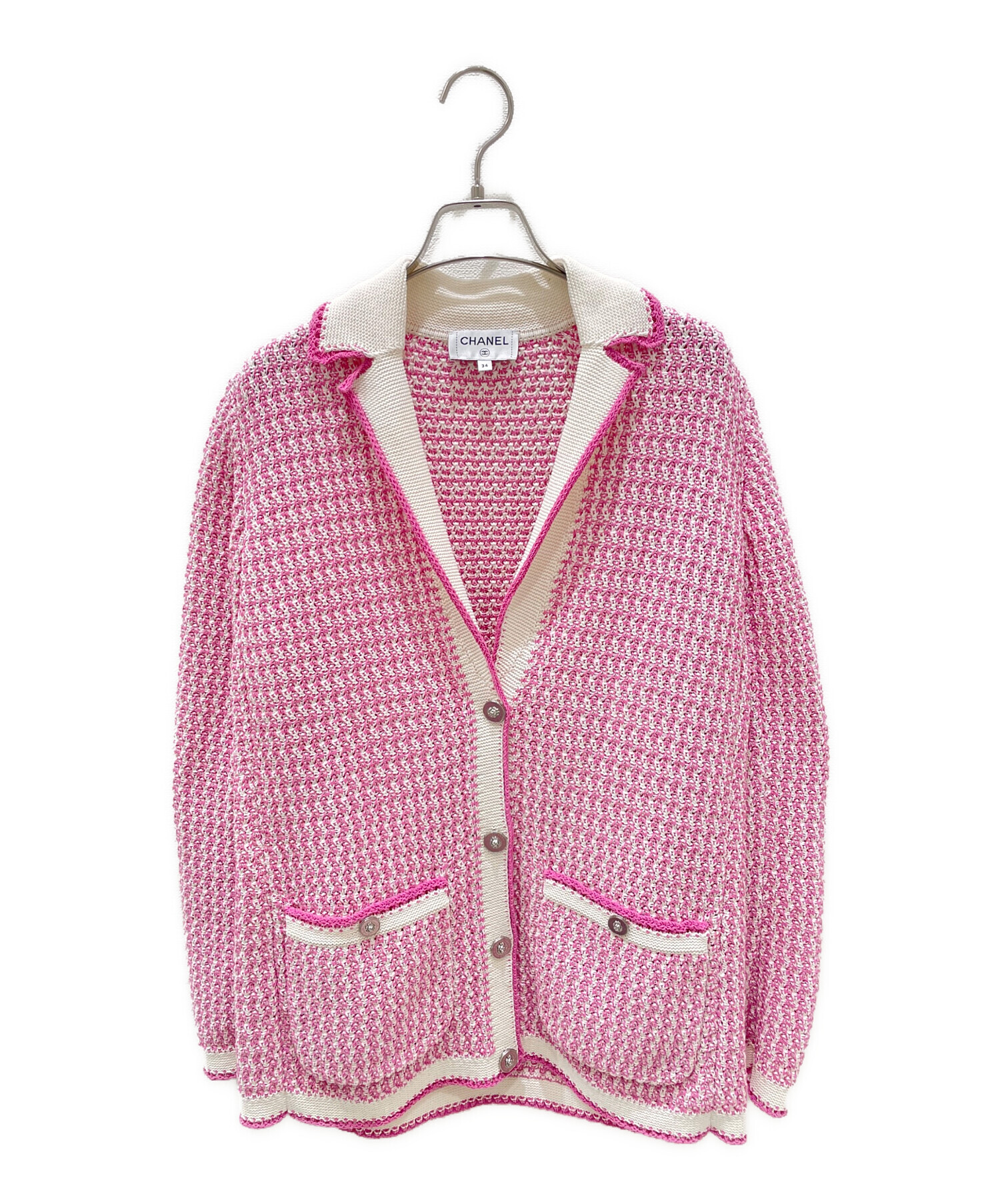中古・古着通販】CHANEL (シャネル) ツイードニットジャケット ピンク