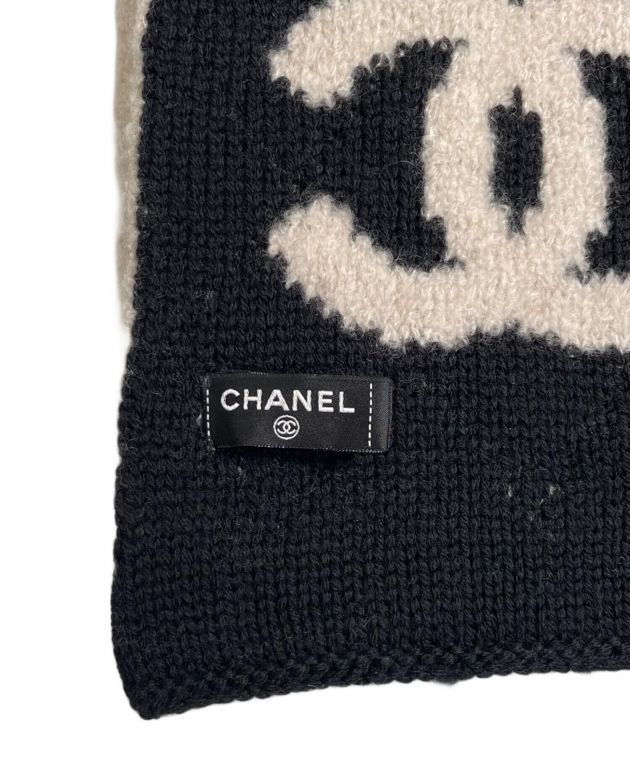 CHANEL ロゴ入りニットマフラー ブラック/ベージュ CHANEL ロゴ入りニットマフラー ノベルティ ブラック ベージュ - メルカリ