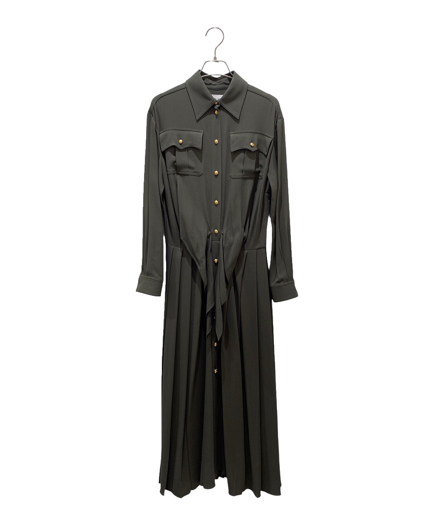 中古・古着通販】CELINE (セリーヌ) フリルシャツワンピース オリーブ