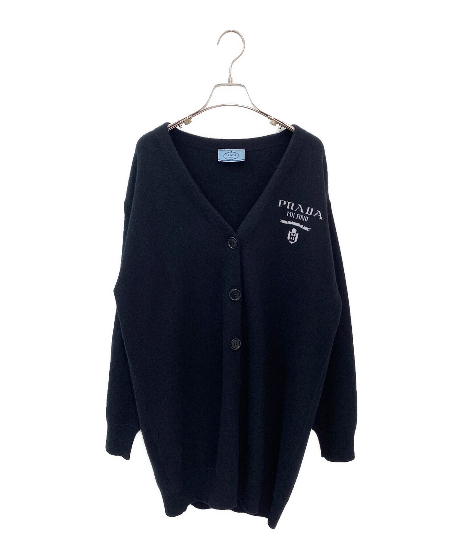 中古・古着通販】PRADA (プラダ) ロゴカーディガン ブラック サイズ:38