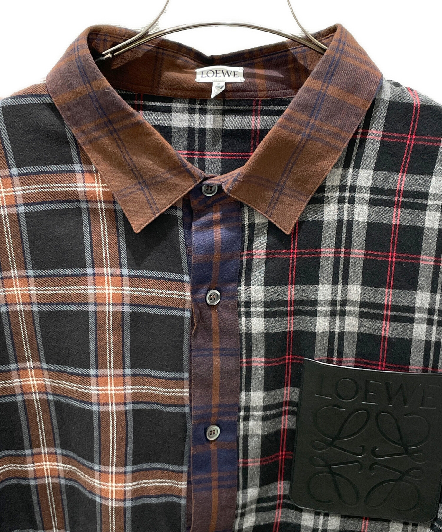 中古・古着通販】LOEWE (ロエベ) アナグラムレザーパッチワークシャツ