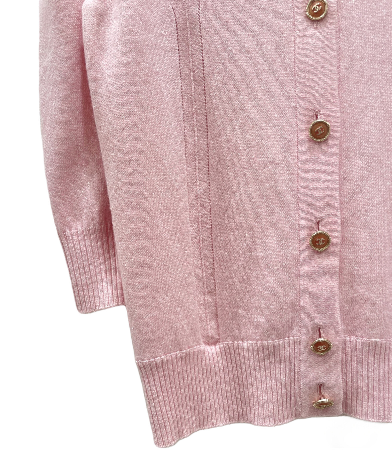 美品 シャネル 93C ココマーク金ボタン ピンク系 リネン シャツワンピース 美品 シャネル 93C ココマーク金ボタン ピンク系 リネン シャツ