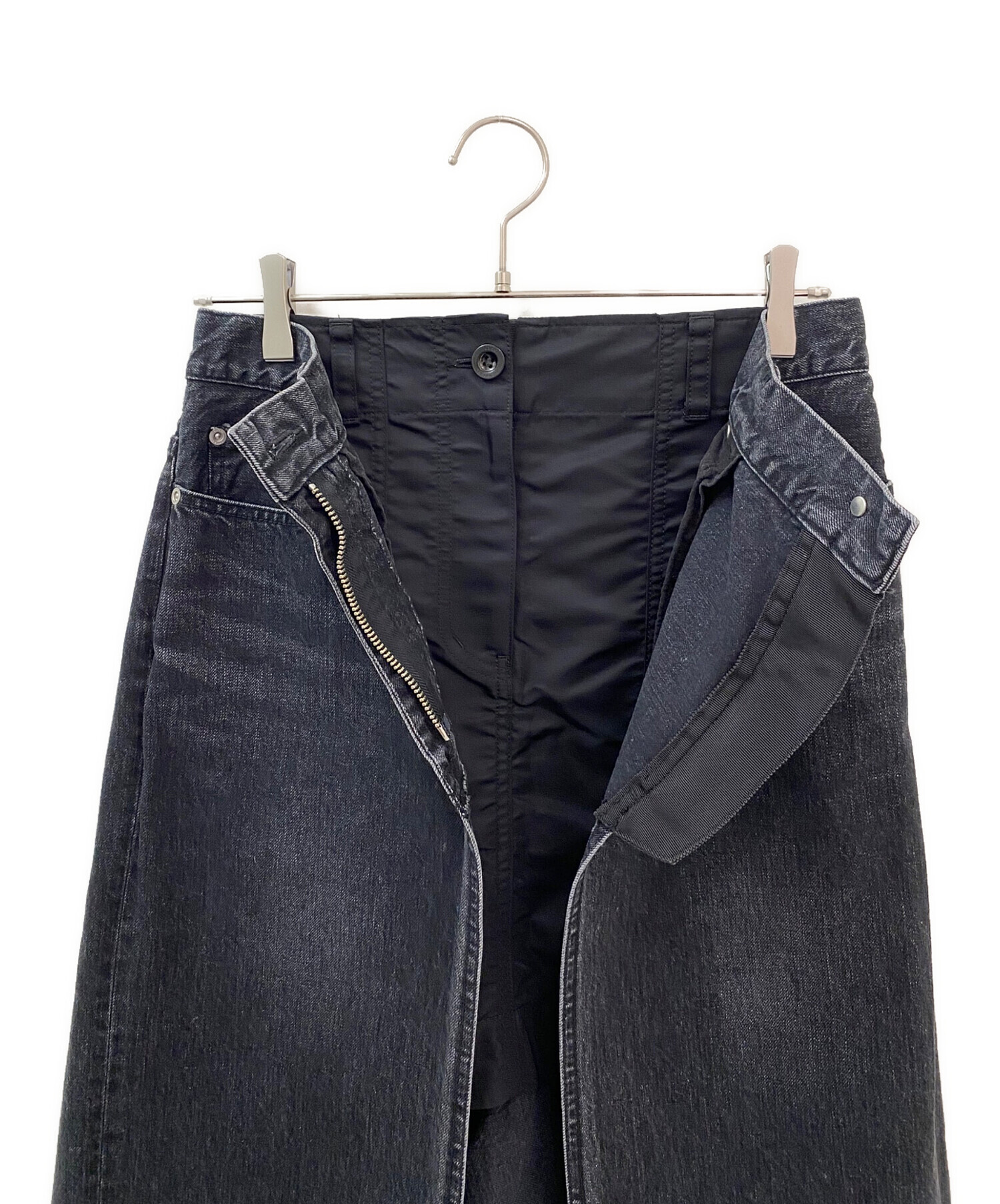 中古・古着通販】sacai (サカイ) デニムレイヤードスカート ブラック  