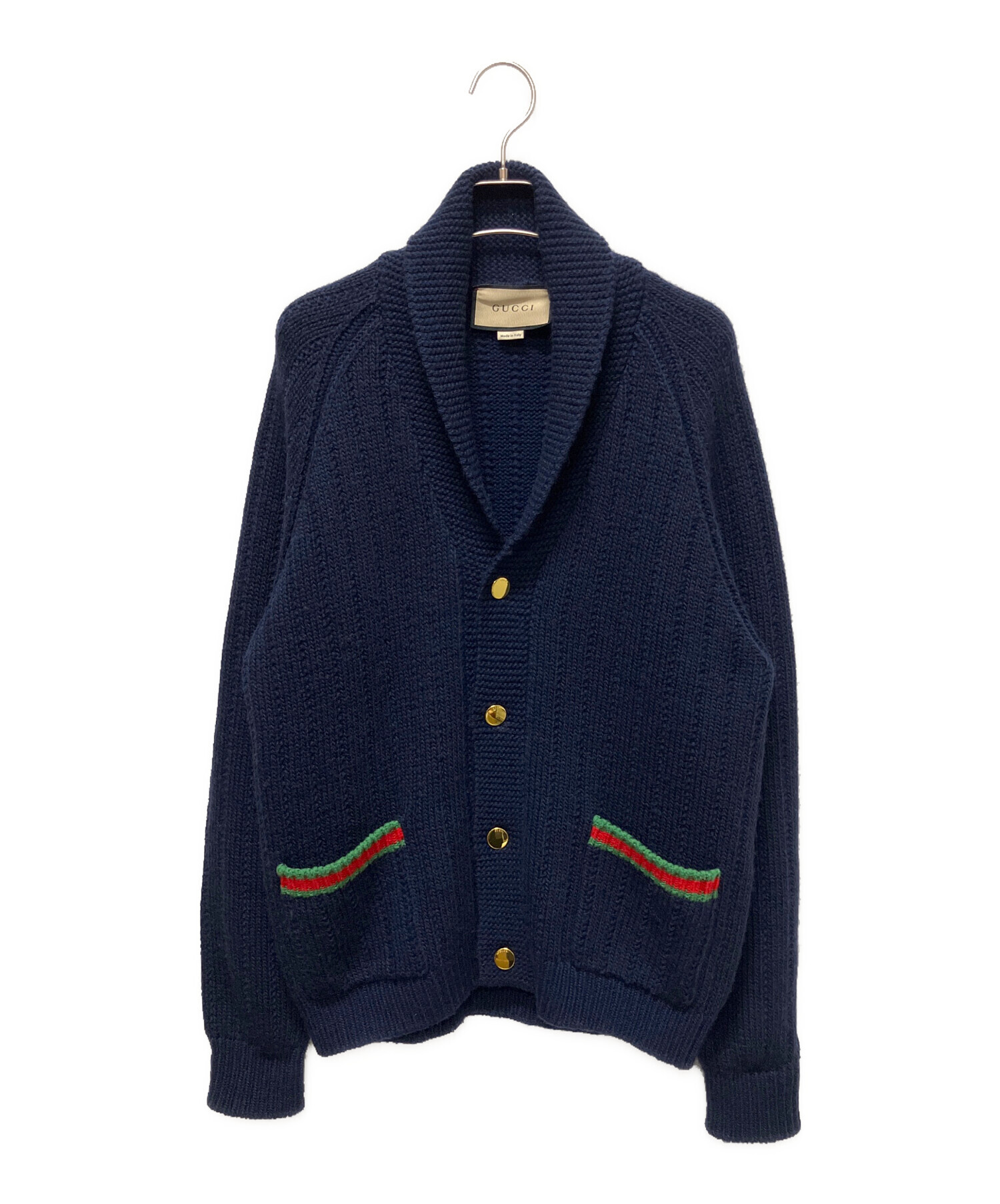 中古・古着通販】GUCCI (グッチ) ショールカラーカーディガン ネイビー 
