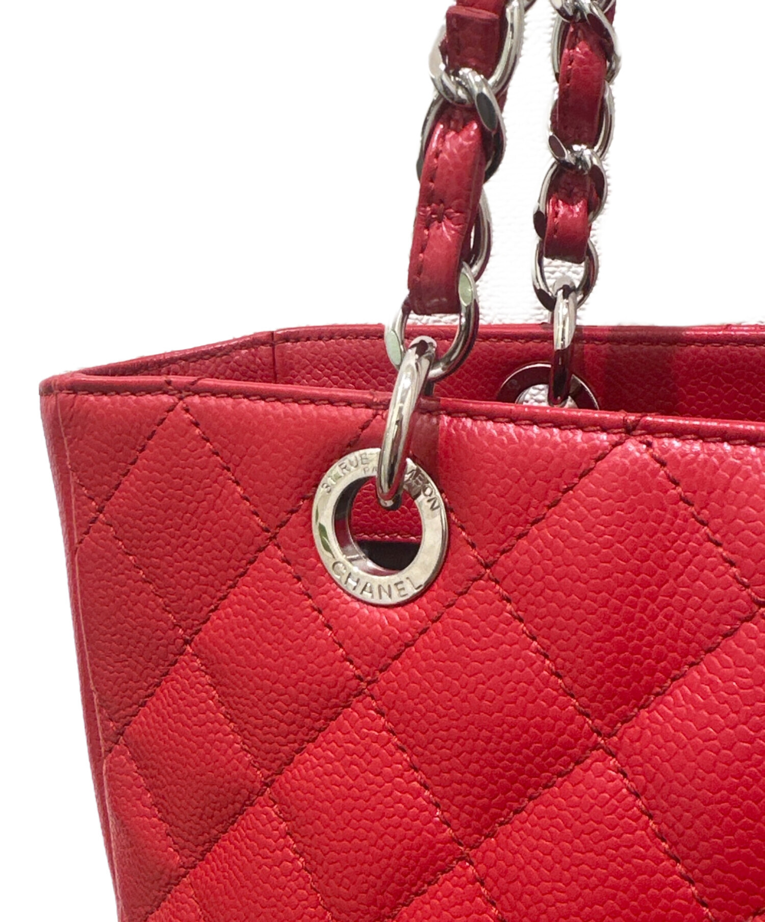 中古・古着通販】CHANEL (シャネル) PSTトートバッグ レッド×シルバー