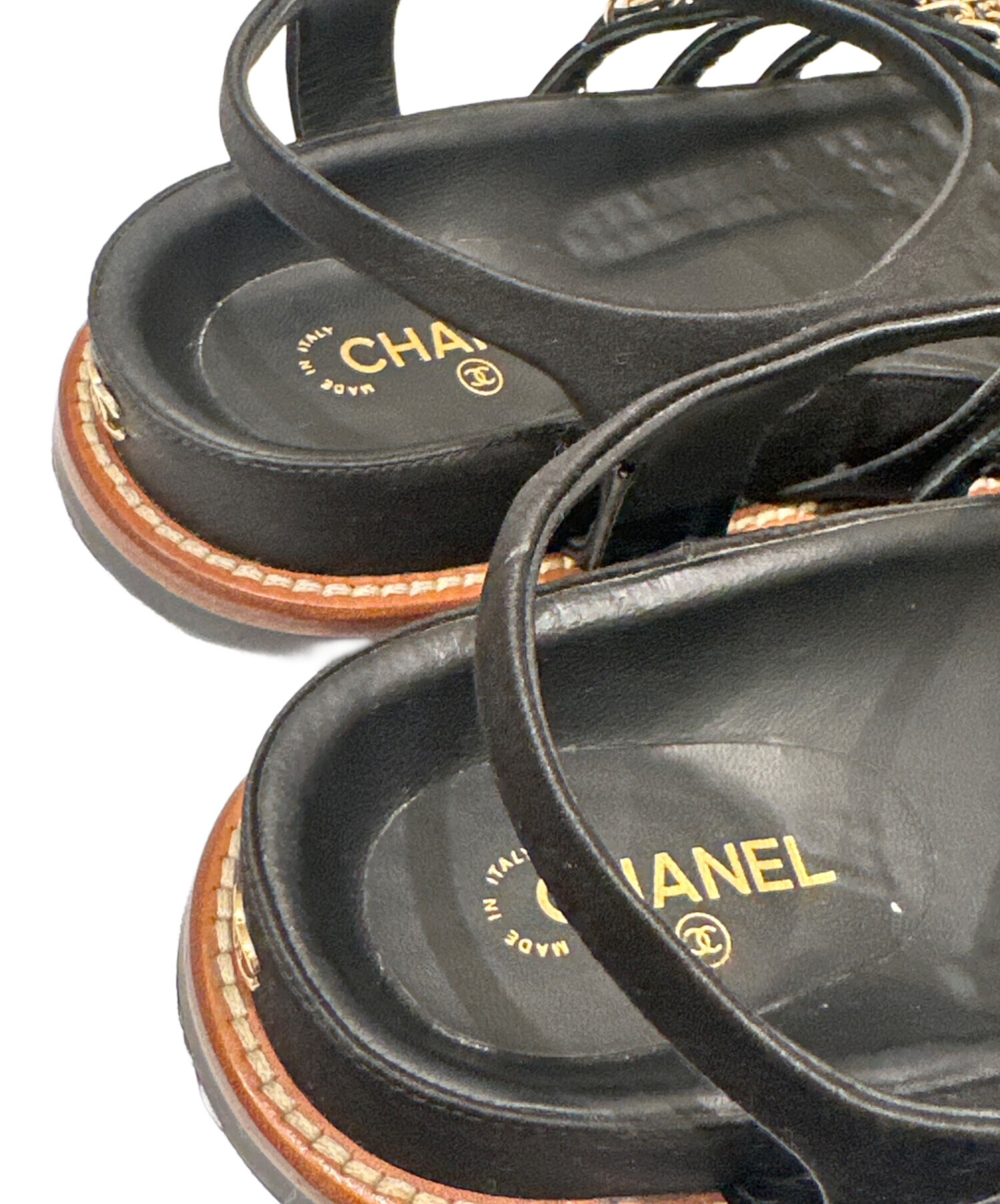 中古・古着通販】CHANEL (シャネル) チェーンサンダル ブラック サイズ