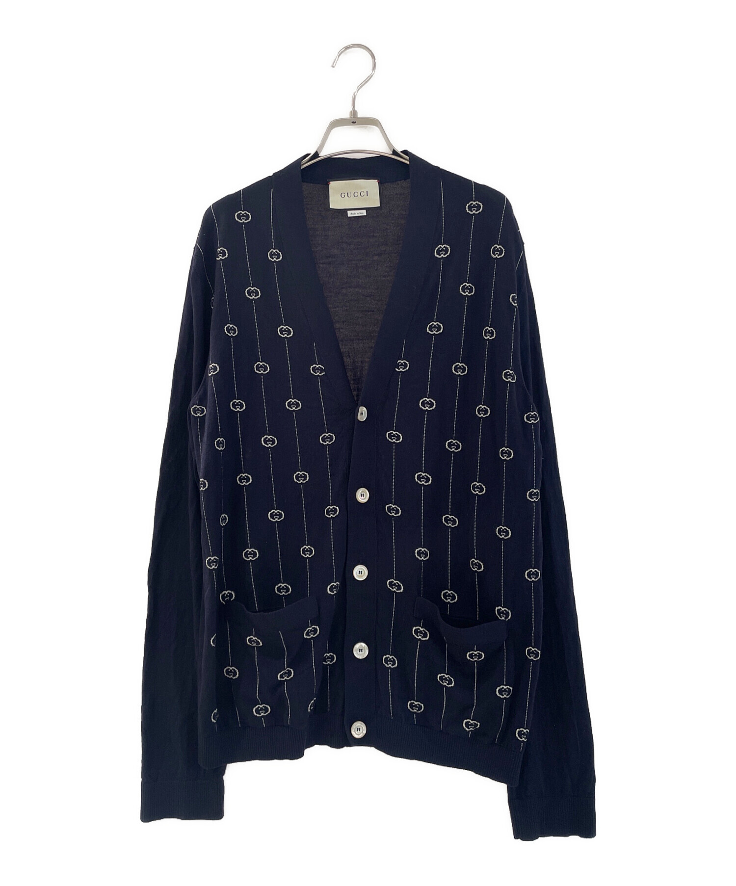 Gucci ネイビー GGロゴ カーディガン 中古・古着通販】GUCCI (グッチ) GGストライプカーディガン