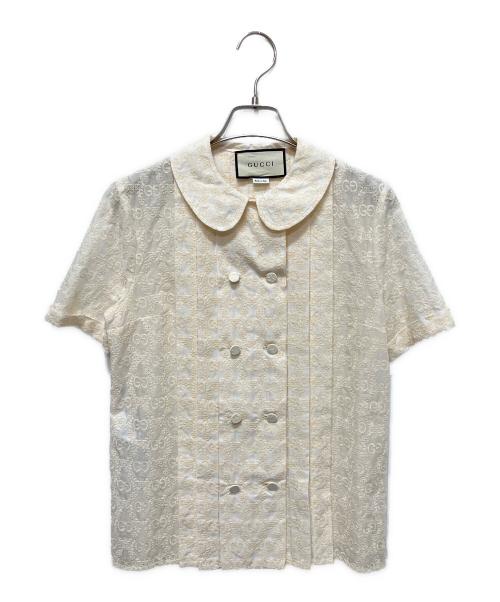 GUCCI グッチ ブラウス レディース 【古着】【中古】 中古・古着通販】GUCCI (グッチ) GGレースブラウス ベージュ サイズ:36