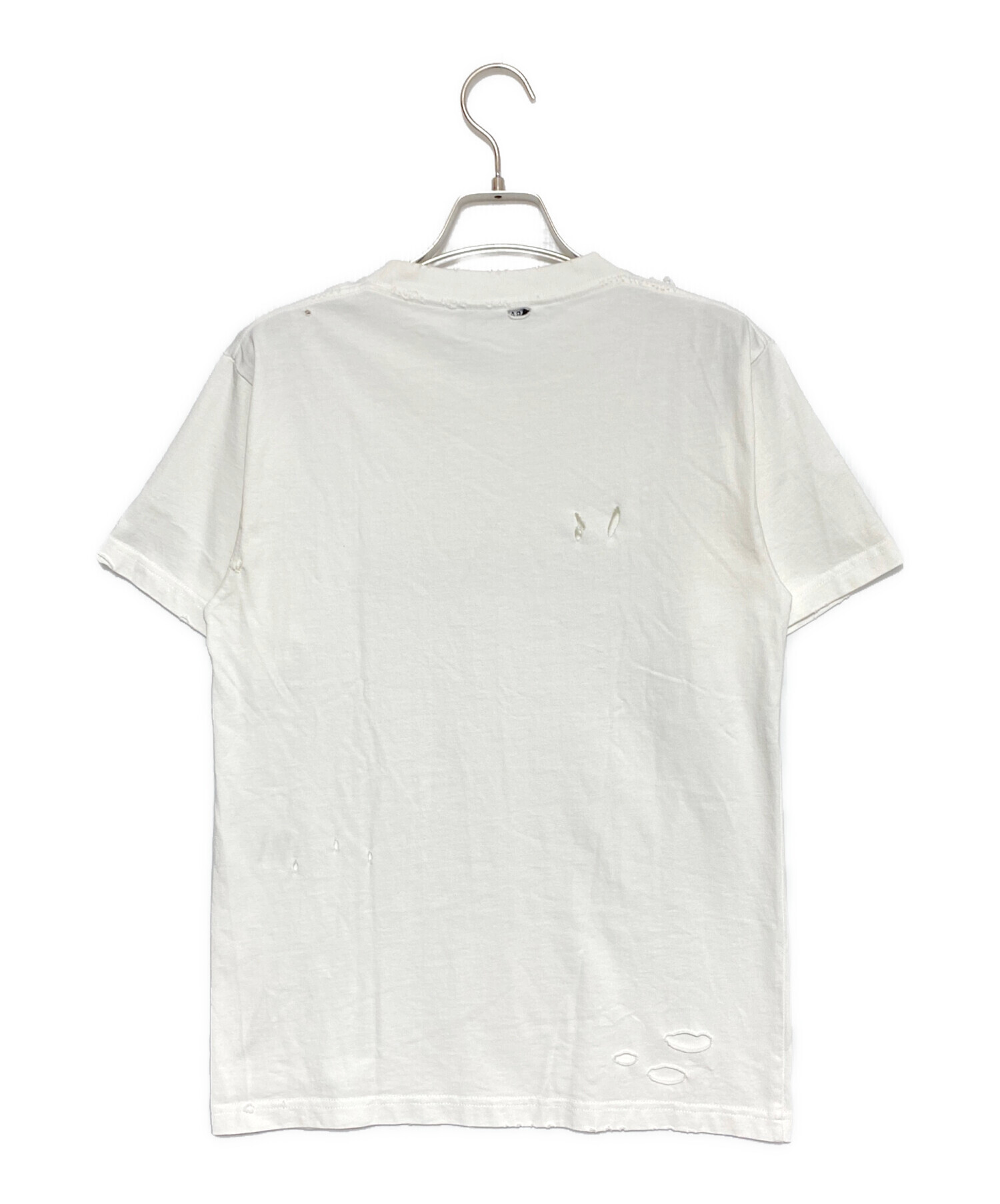 BALENCIAGA ダメージ加工 Tシャツ ホワイト 中古・古着通販】BALENCIAGA (バレンシアガ) ダメージ加工ロゴTシャツ