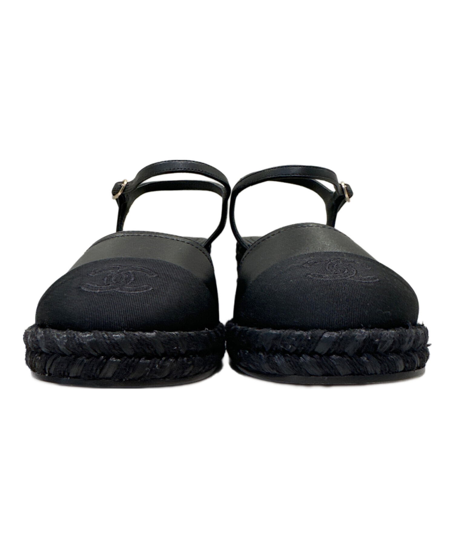 未使用保管品　CHANEL ココマーク　エスパドリーユ　黒　ラムスキン CHANEL エスパドリーユ ココマーク サンダル 37 ラムスキンxエナメル