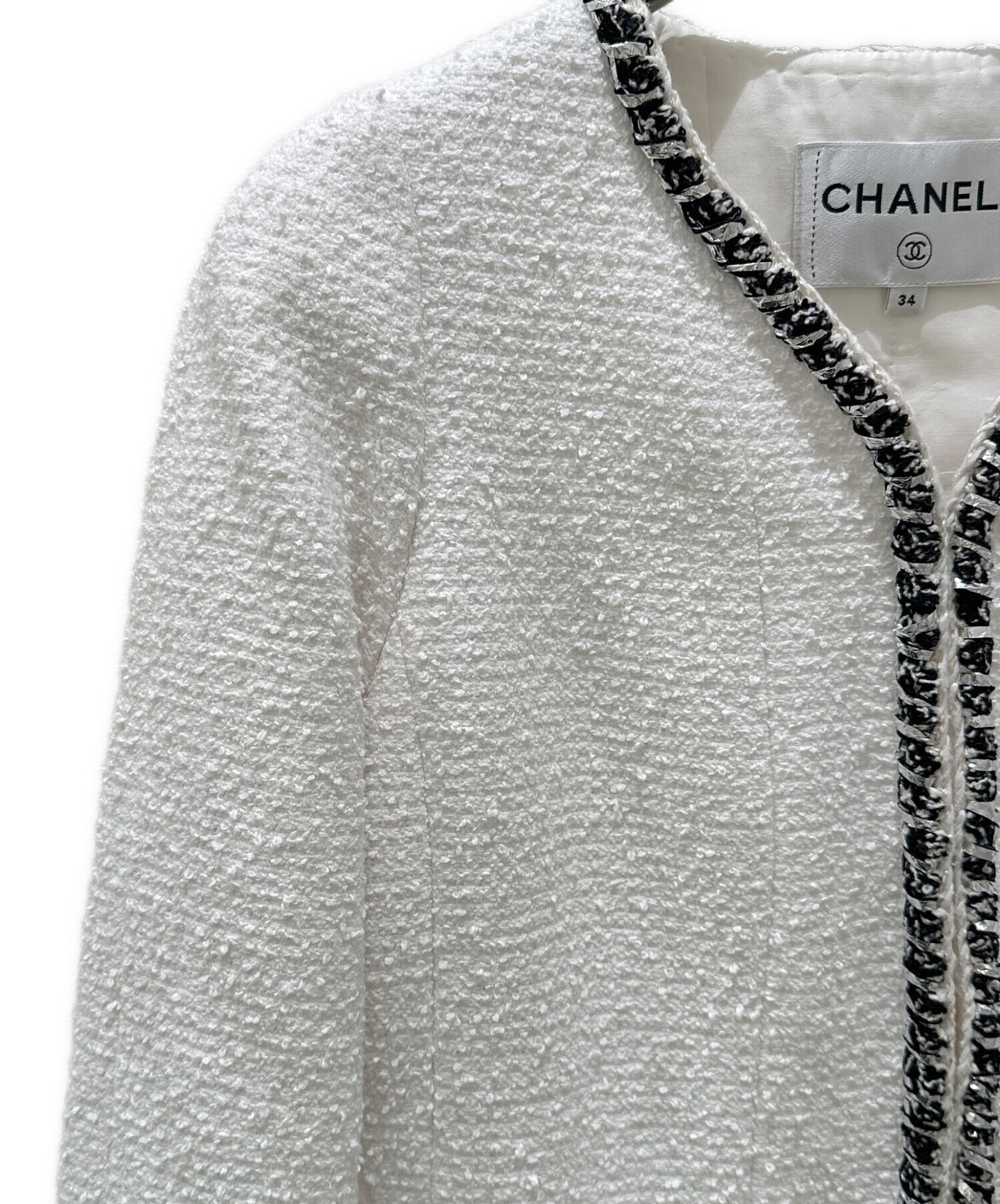 美品✨CHANEL ツイード　ジャケット　ホワイト シャネル ジャケット CHANEL ホワイト ミックス コットン ツイード