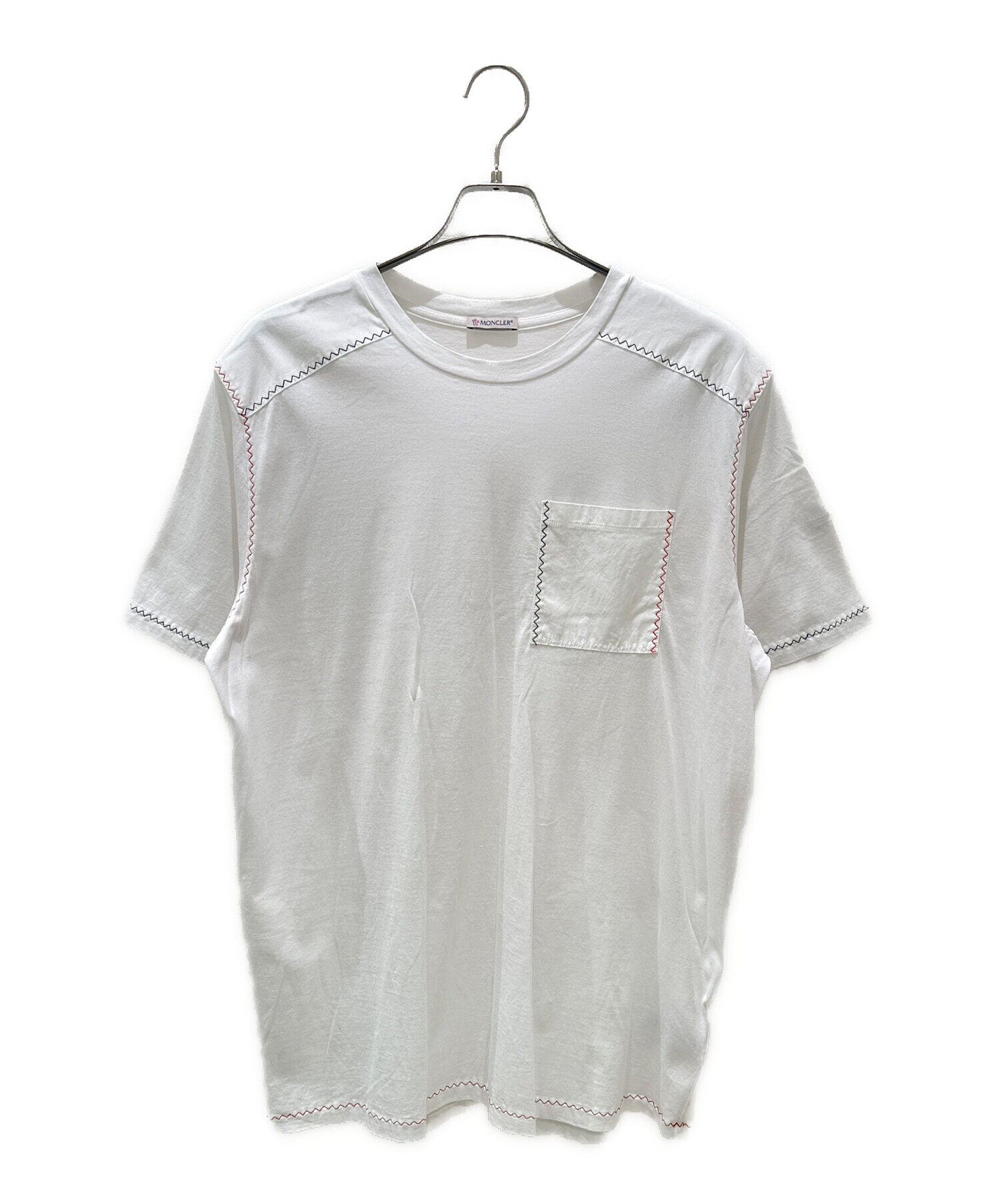 今週取り下げます。国内正規品　白　美品　モンクレール　半袖Tシャツ　トリコロール 中古・古着通販】MONCLER (モンクレール) トリコロールステッチTシャツ