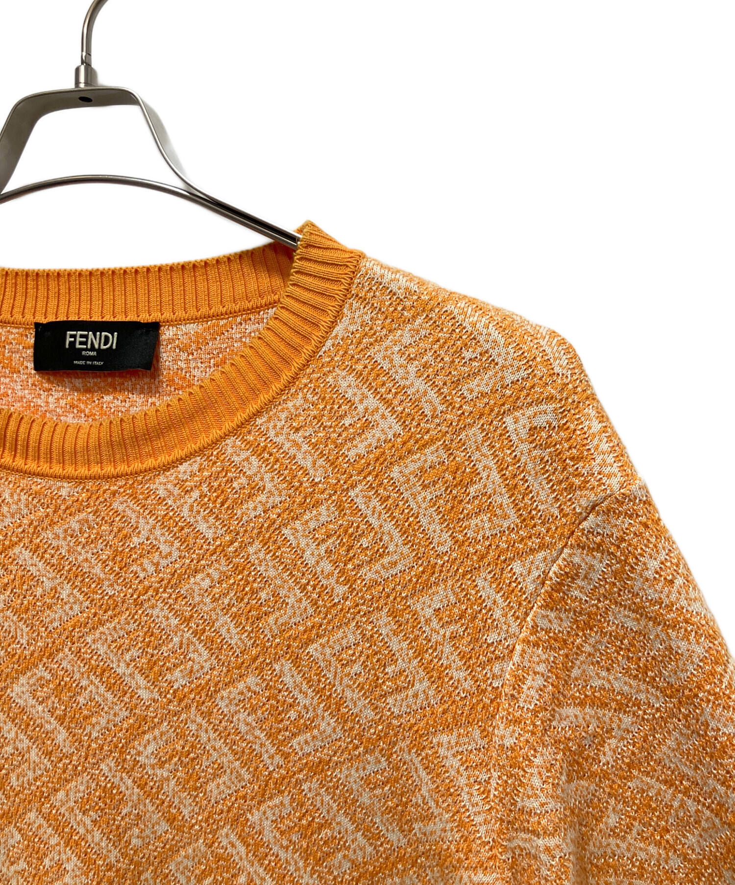 FENDI フェンディ ズッカ柄 半袖ニット ブラウン FENDI 国内正規/ フェンディ FZY934 ABWQ FF ズッカ柄 クルーネック