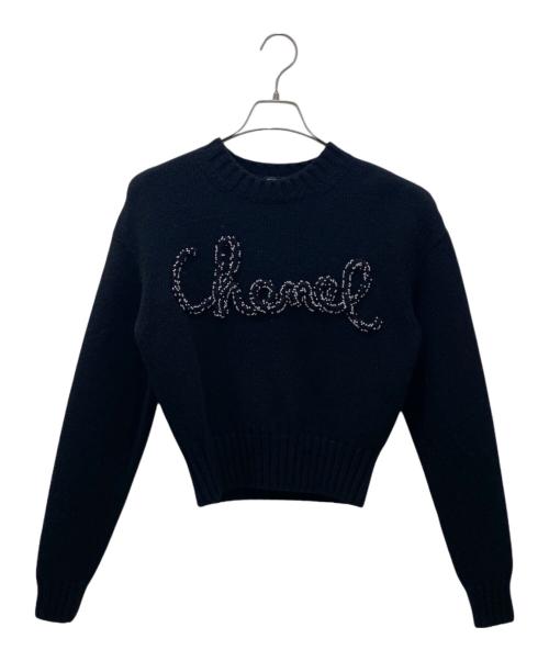 中古・古着通販】CHANEL (シャネル) P65ビーズ刺繍ロゴニット ブラック