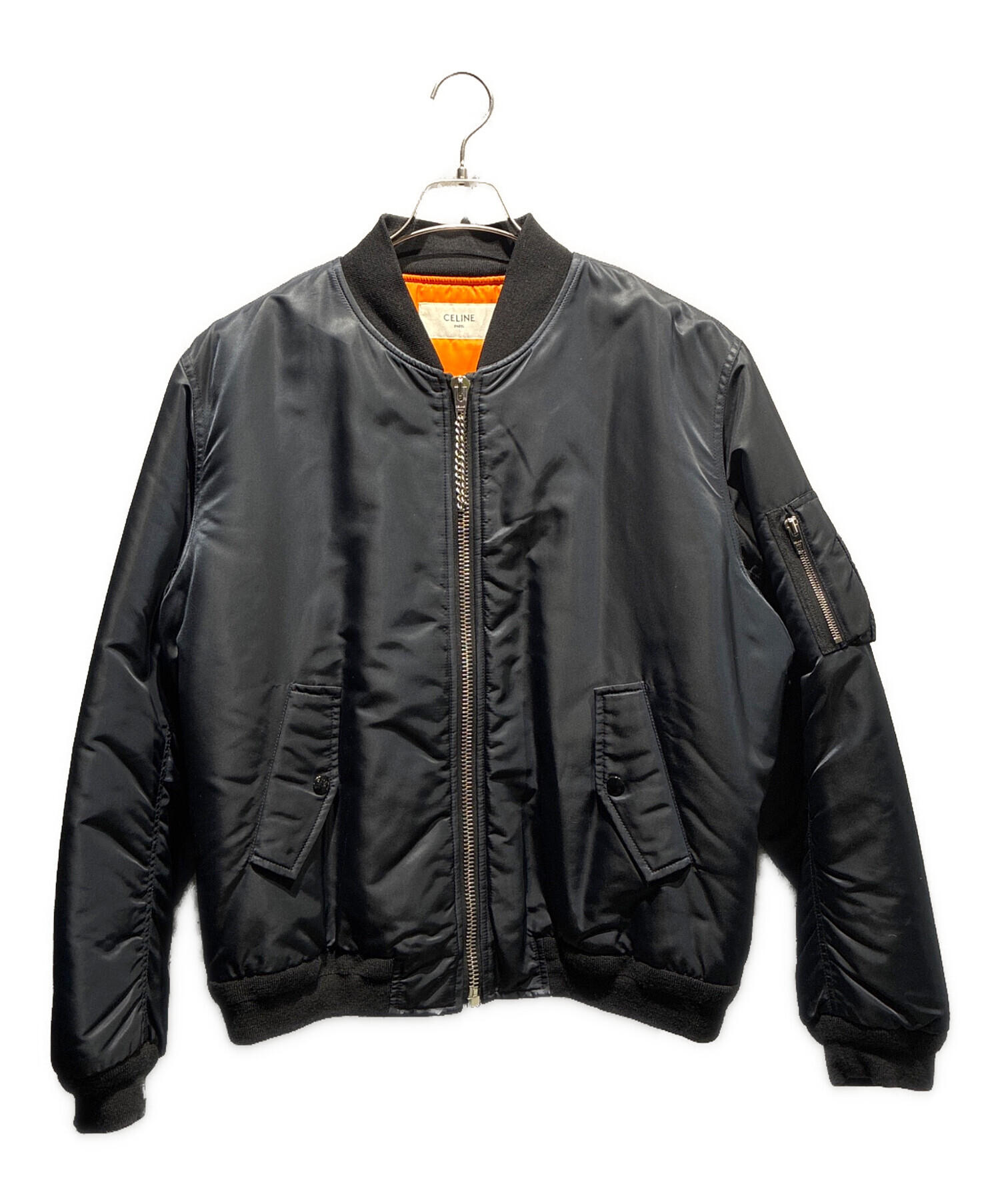 CELINE ボンバージャケット サイズ44(XS〜S) MA-1 ブラック 中古・古着通販】CELINE (セリーヌ) ロゴボンバージャケット/MA-1