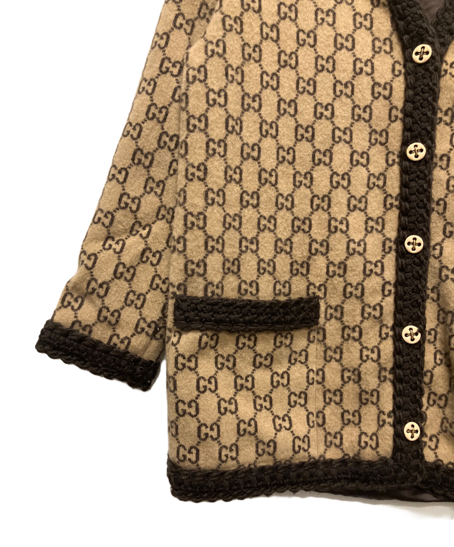 中古・古着通販】GUCCI (グッチ) GGウールカーディガン ブラウン 