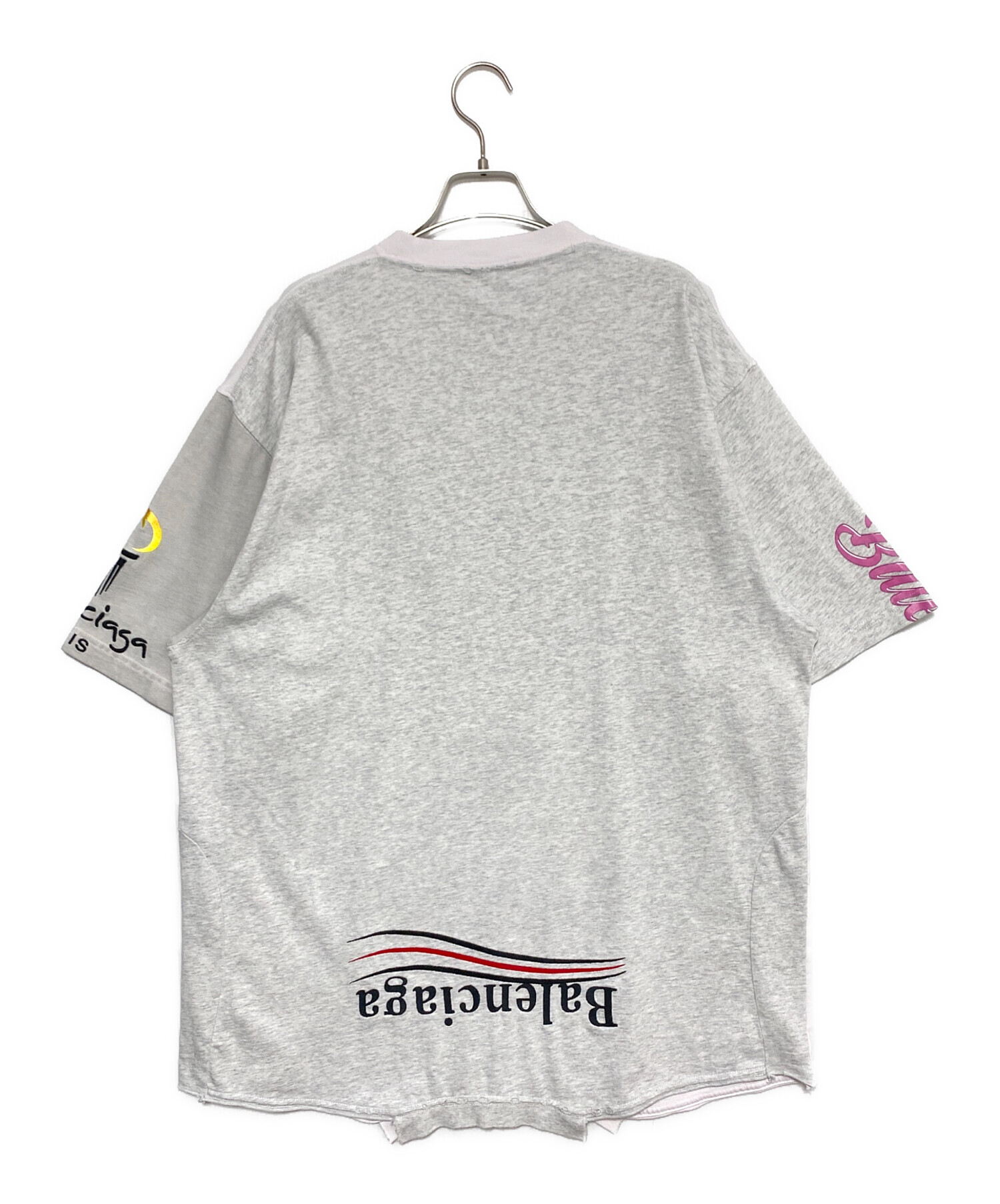 早い者勝ち　BALENCIAGA グレー Tシャツ UNISEX 中古・古着通販】BALENCIAGA (バレンシアガ) リメイクロゴTシャツ