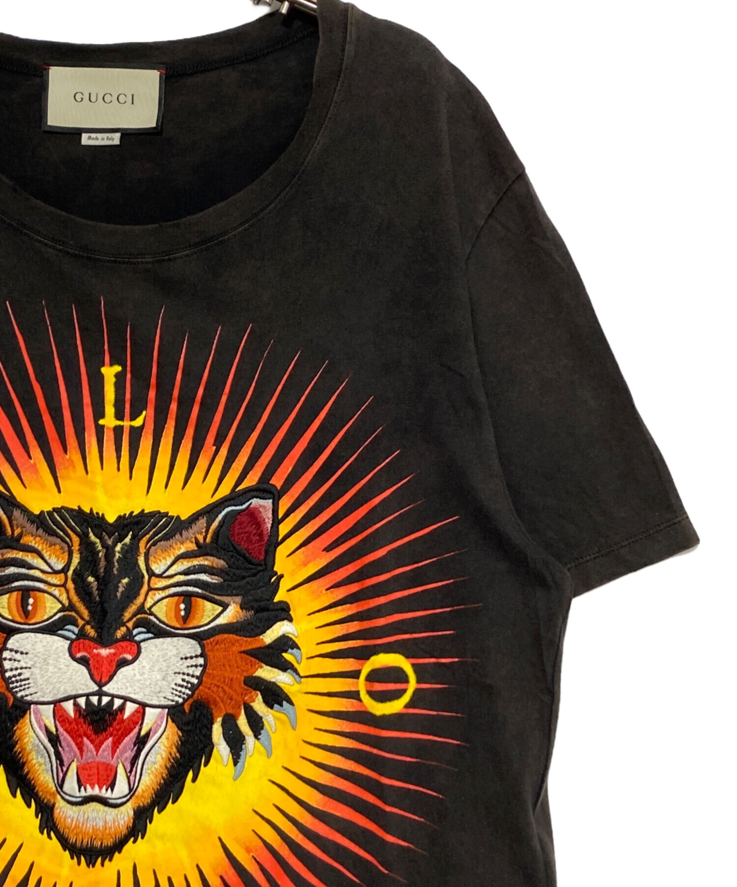 中古・古着通販】GUCCI (グッチ) タイガー刺繍Tシャツ ブラック サイズ